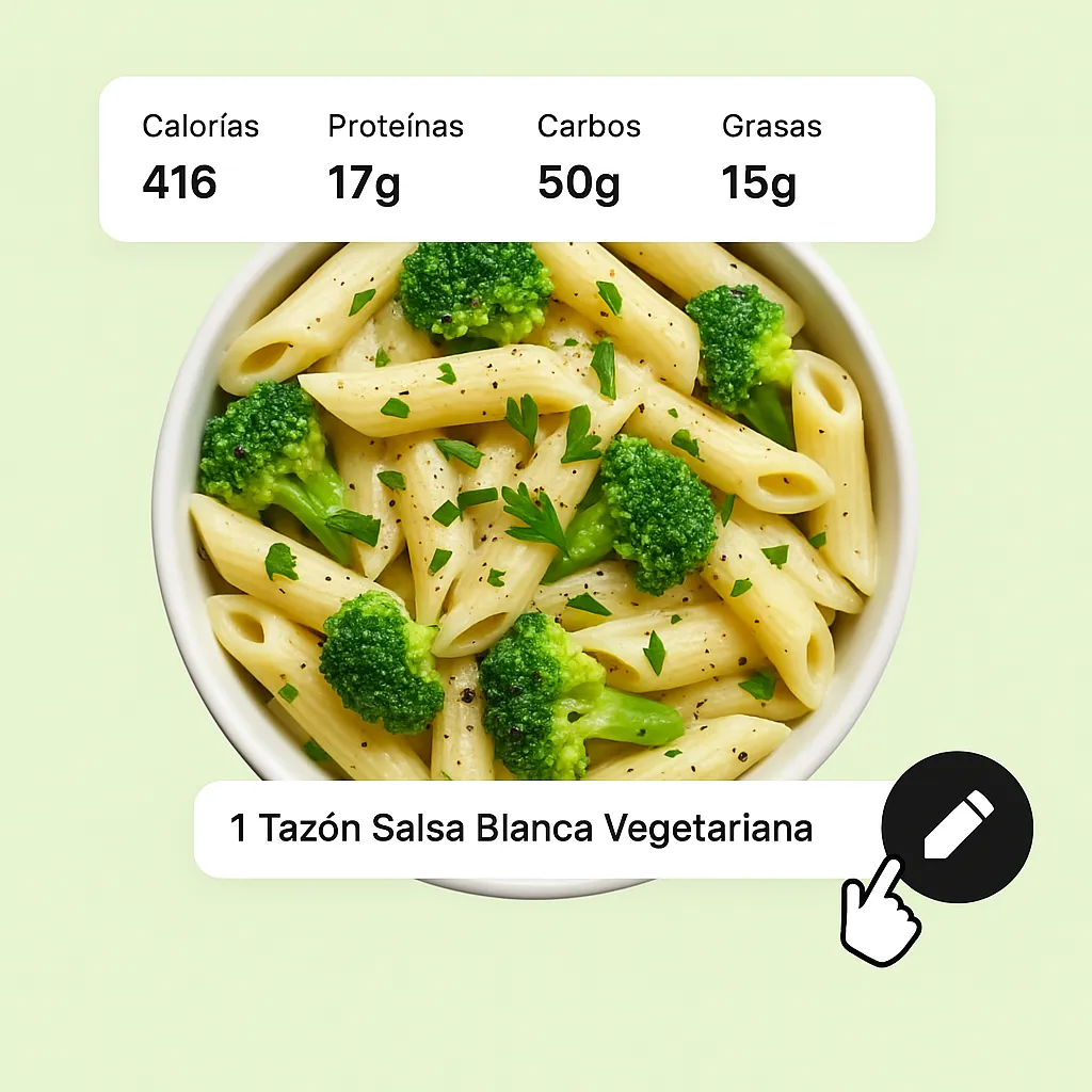 Pregnancy meal logging con photo, voice, y text options