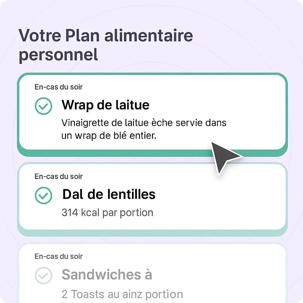 Plan alimentaire de 28 jours généré par IA montrant repas quotidiens pour hommes de plus de 40 ans