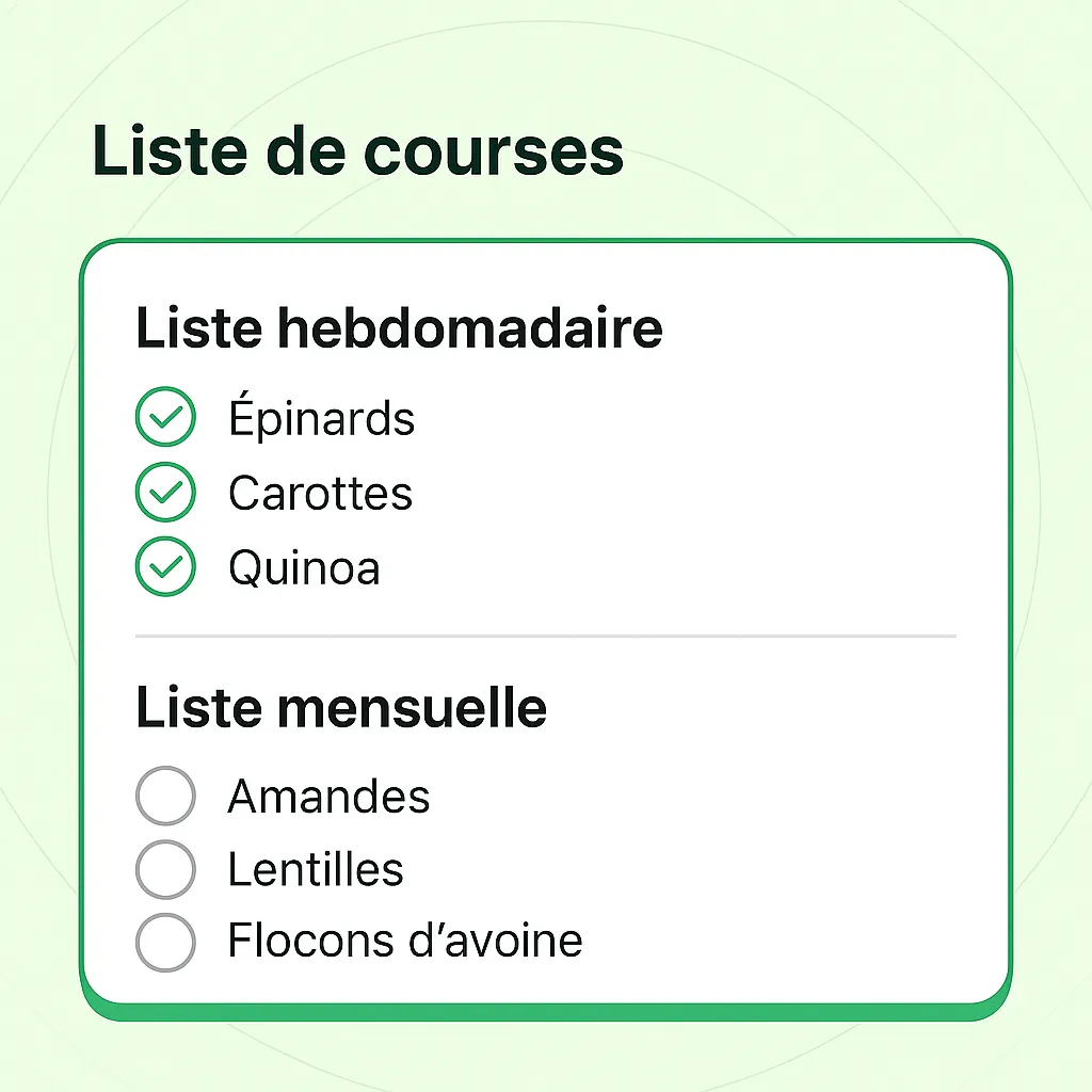 Générer une liste de courses hebdomadaire ou mensuelle depuis votre plan