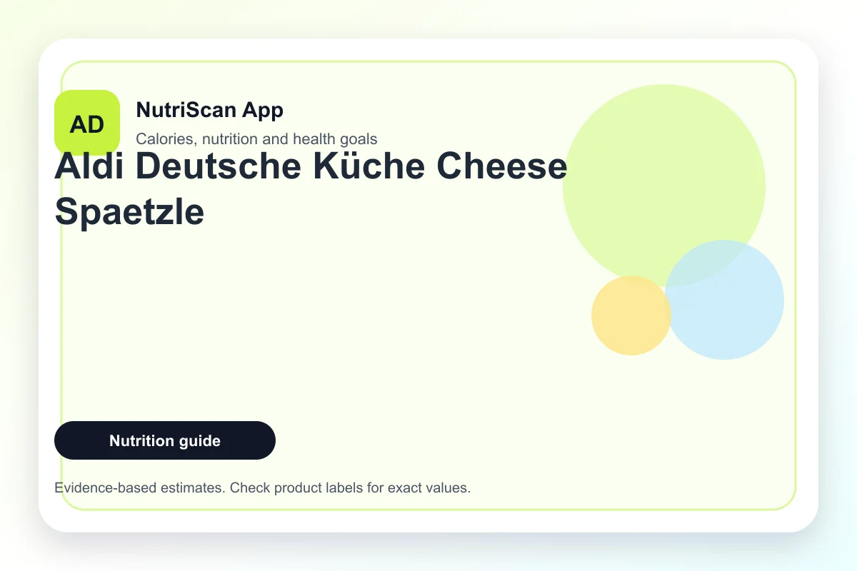Overhead view of Aldi Deutsche Küche Cheese Spaetzle in a rustic bowl, golden egg noodles coated in melted cheese with caramelized onions