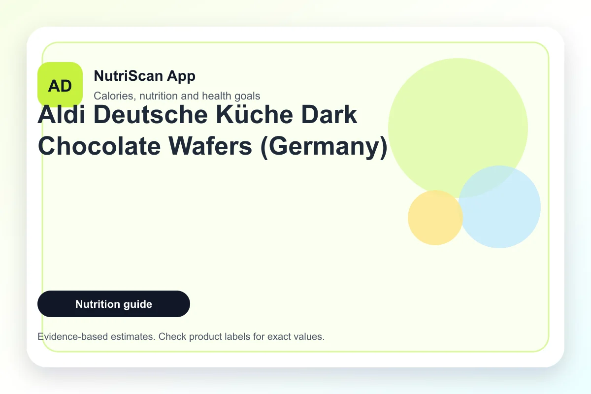 Aldi Deutsche Küche dark chocolate covered wafer biscuits stacked and arranged on a wooden board, soft natural daylight overhead view