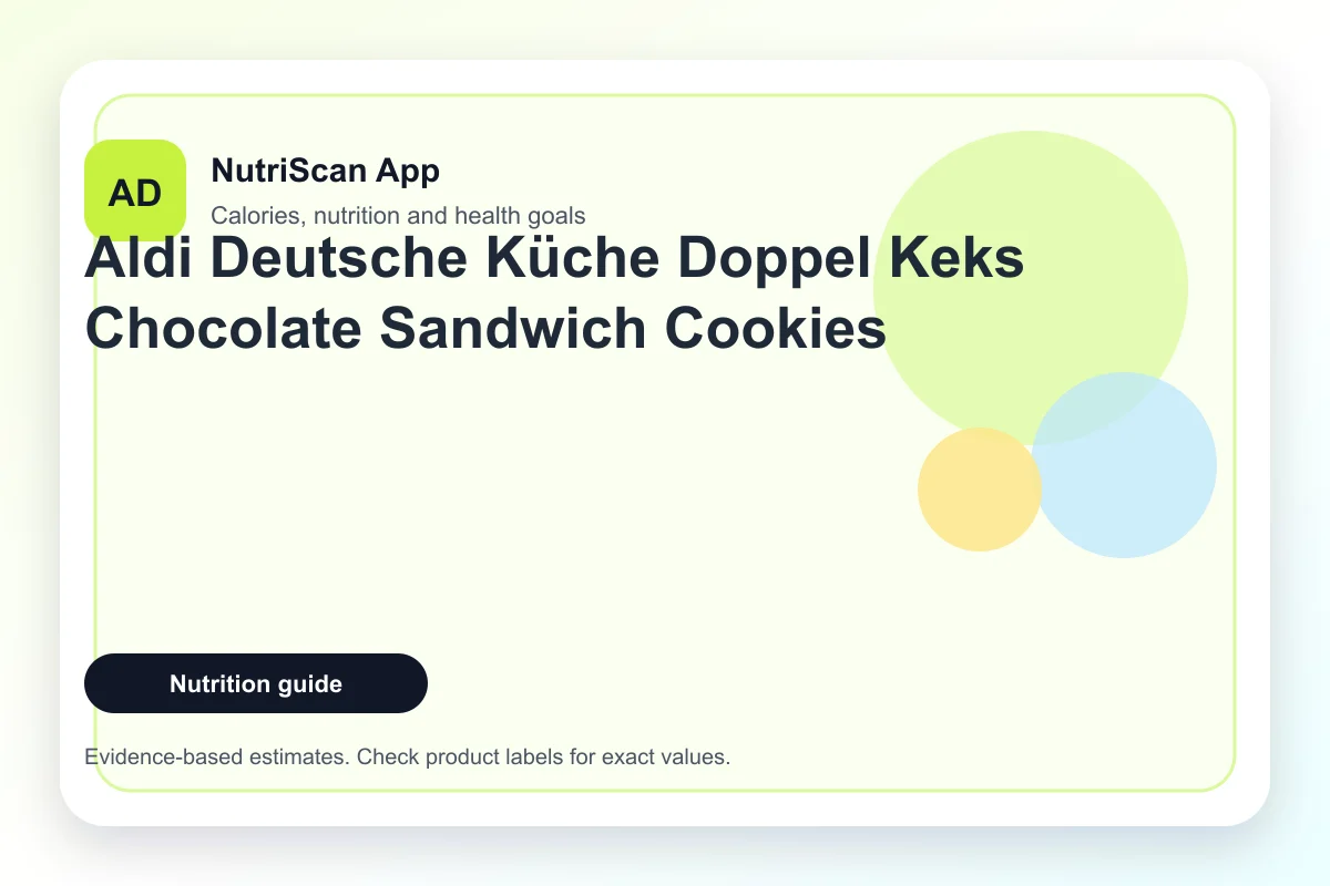 Aldi Deutsche Küche Doppel Keks chocolate sandwich cookies stacked on a rustic wooden board with cocoa powder beside them, soft overhead daylight