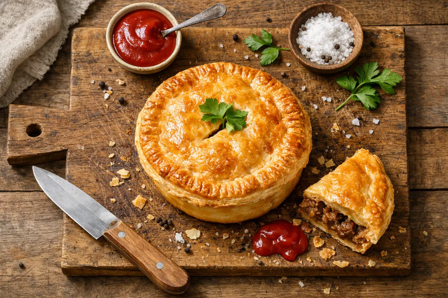 गोल्डन फ्लेकी पेस्ट्री के साथ ताज़ा ऑस्ट्रेलियन मीट पाई - 390 कैलोरी प्रति इंडिविजुअल पाई