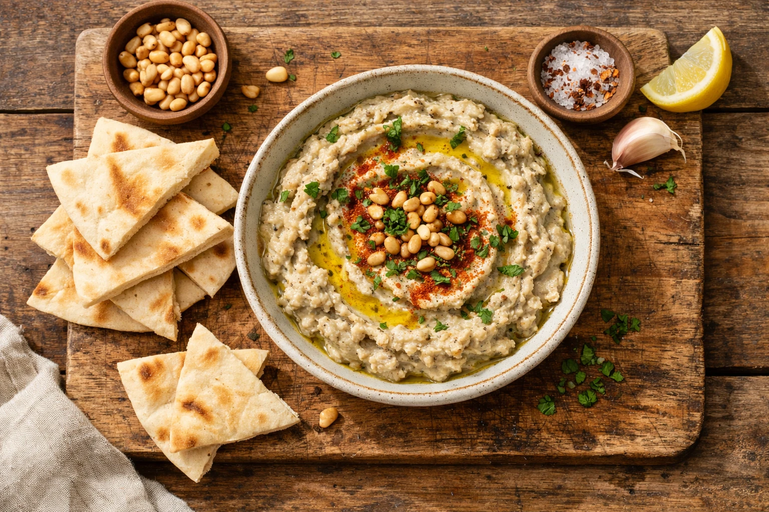 सिरेमिक बाउल में ताज़ा बाबा घनूज - 60g सर्विंग में 120 कैलोरी