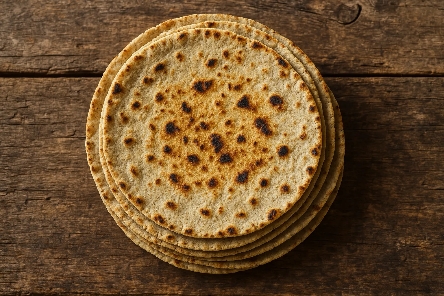 Frisches Bajra Roti auf rustikalem Holztisch - 119 Kalorien pro Roti