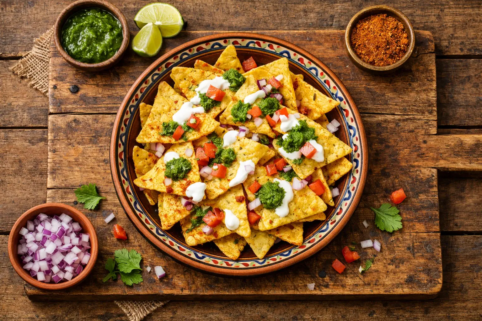 Balaji Nachos frais sur table en bois rustique - 557 calories pour 100 g