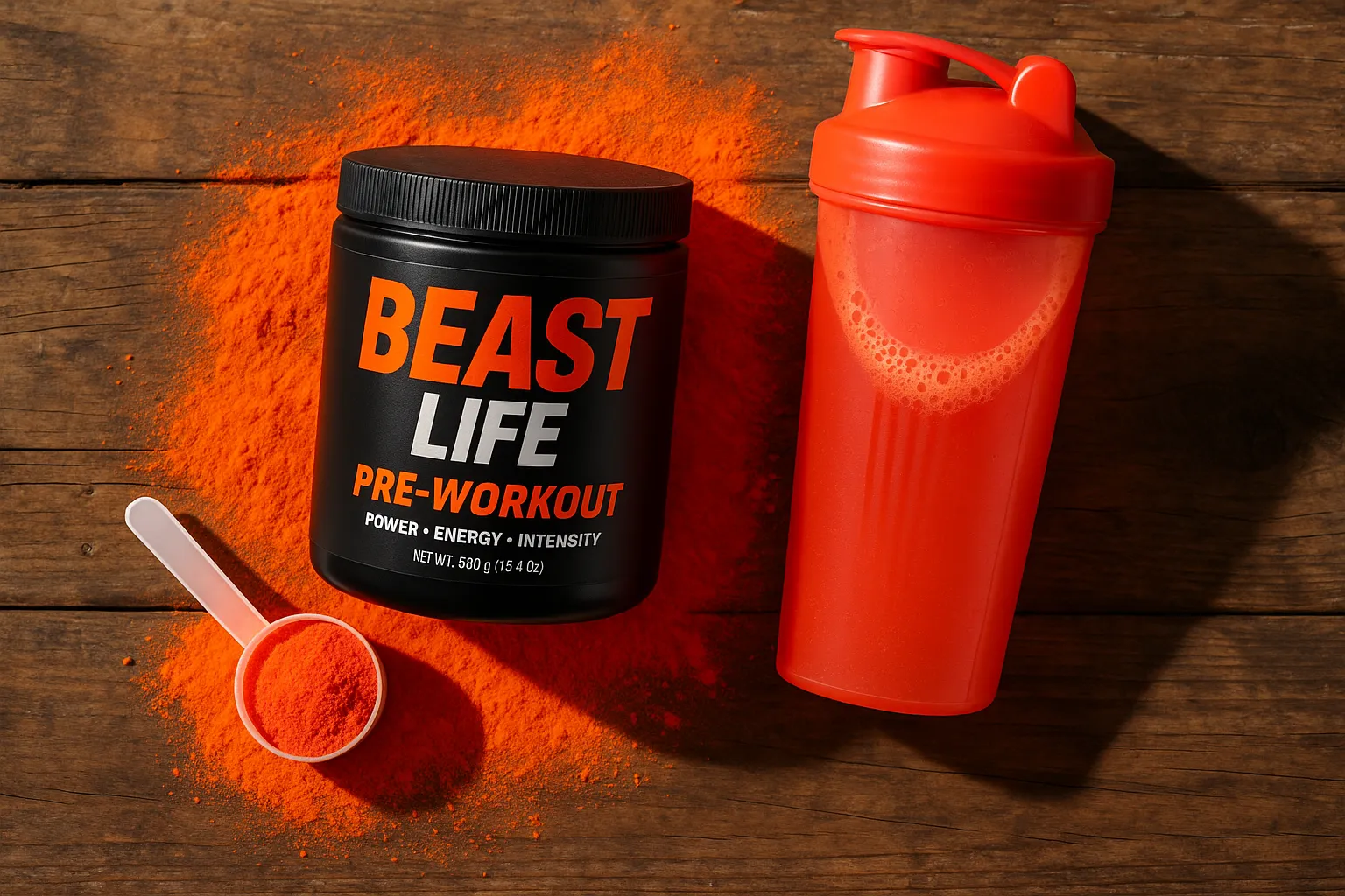 BEAST LIFE Pre-Workout powder with shaker - 200mg caffeine per serving
