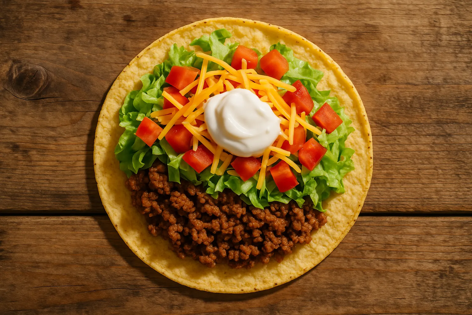 Taco au bœuf frais sur table en bois rustique - 226 calories par taco