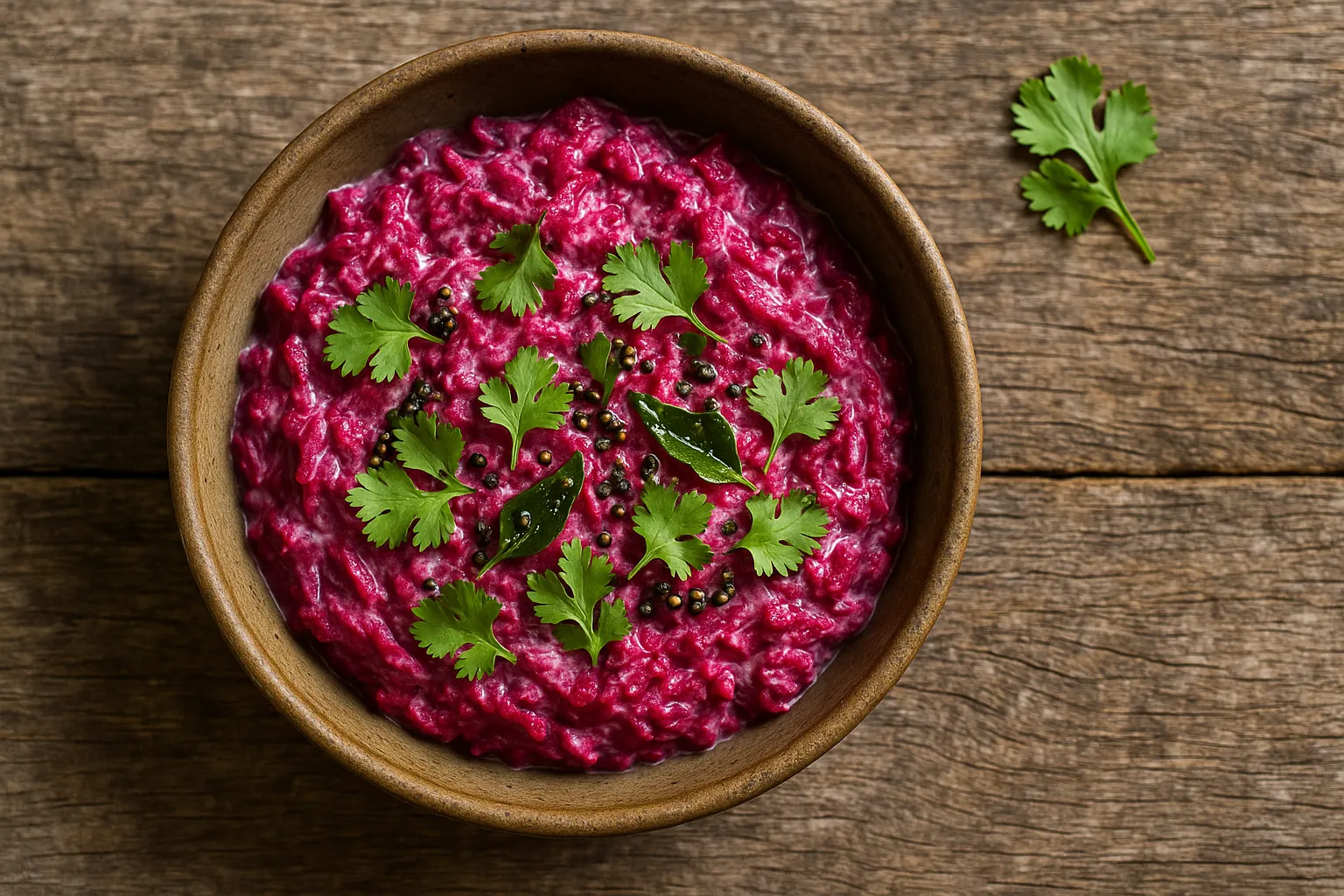 Fresh beetroot koshimbir on rustic wooden table - 65 calories per 100g