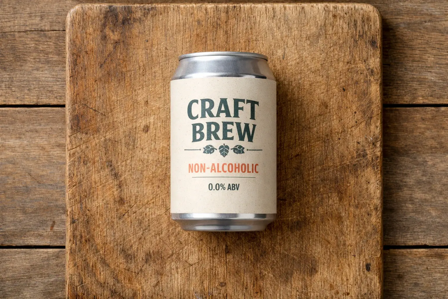 Bero नॉन-अल्कोहोलिक क्राफ्ट बीयर रस्टिक लकड़ी की टेबल पर - 70-88 कैलोरी प्रति कैन