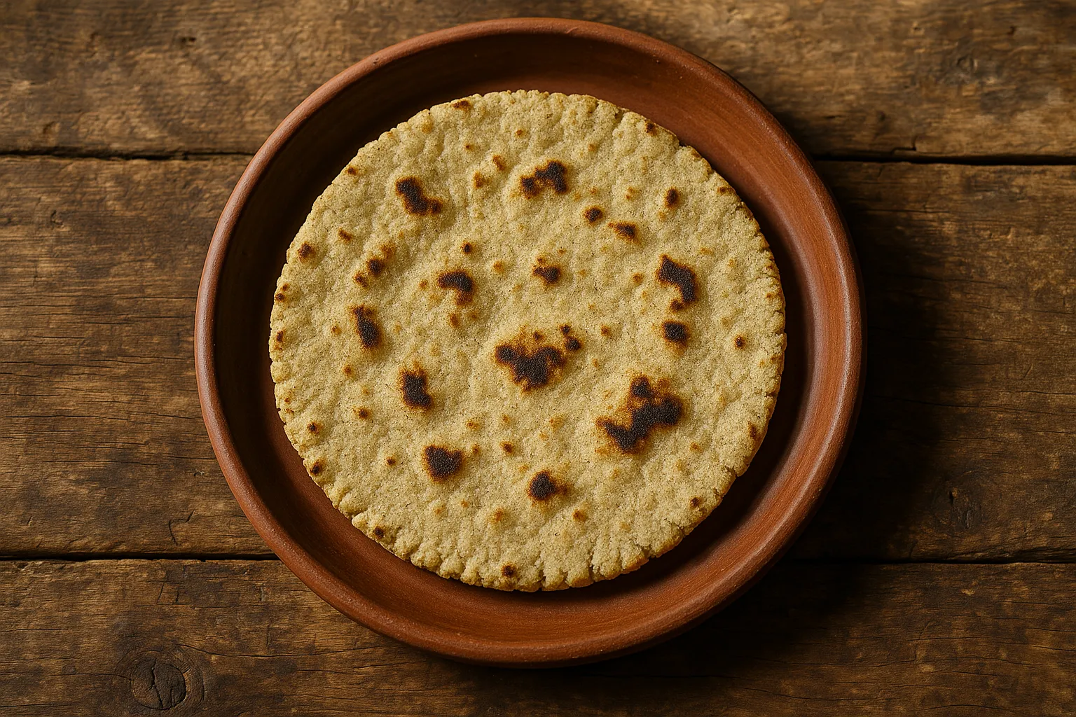 Fresh bhakri on rustic wooden table - 150 calories per medium piece