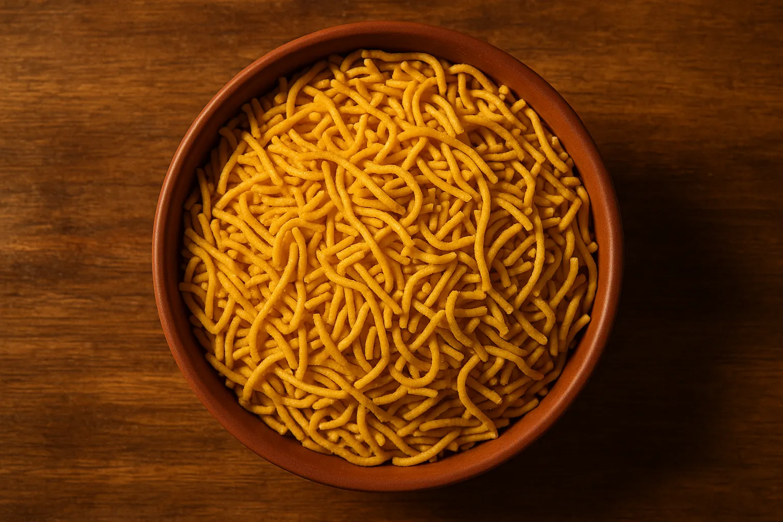 Bikano Bikaneri Bhujia snack picante tradicional en un tazón - 360 calorías por 30g