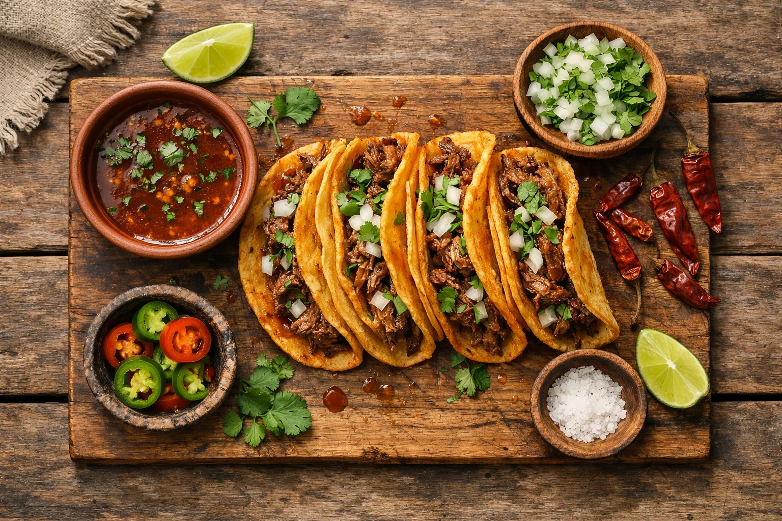 Authentic birria tacos with consommé dipping sauce - 320 calories per 2 tacos