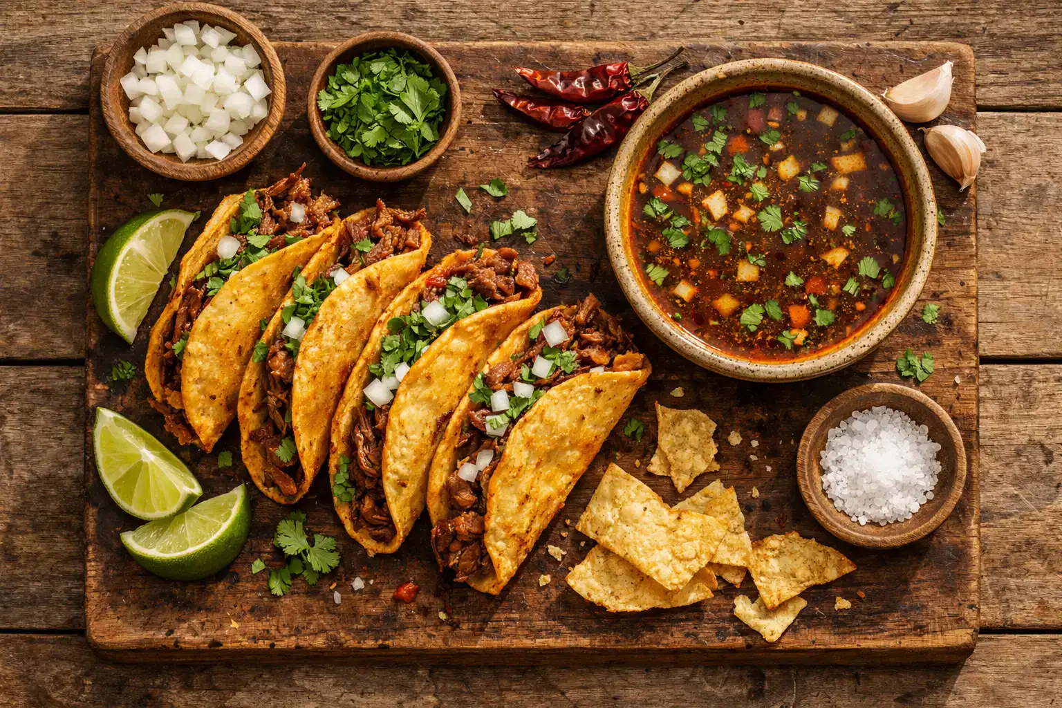 Authentic birria tacos with consommé dipping sauce - 320 calories per 2 tacos