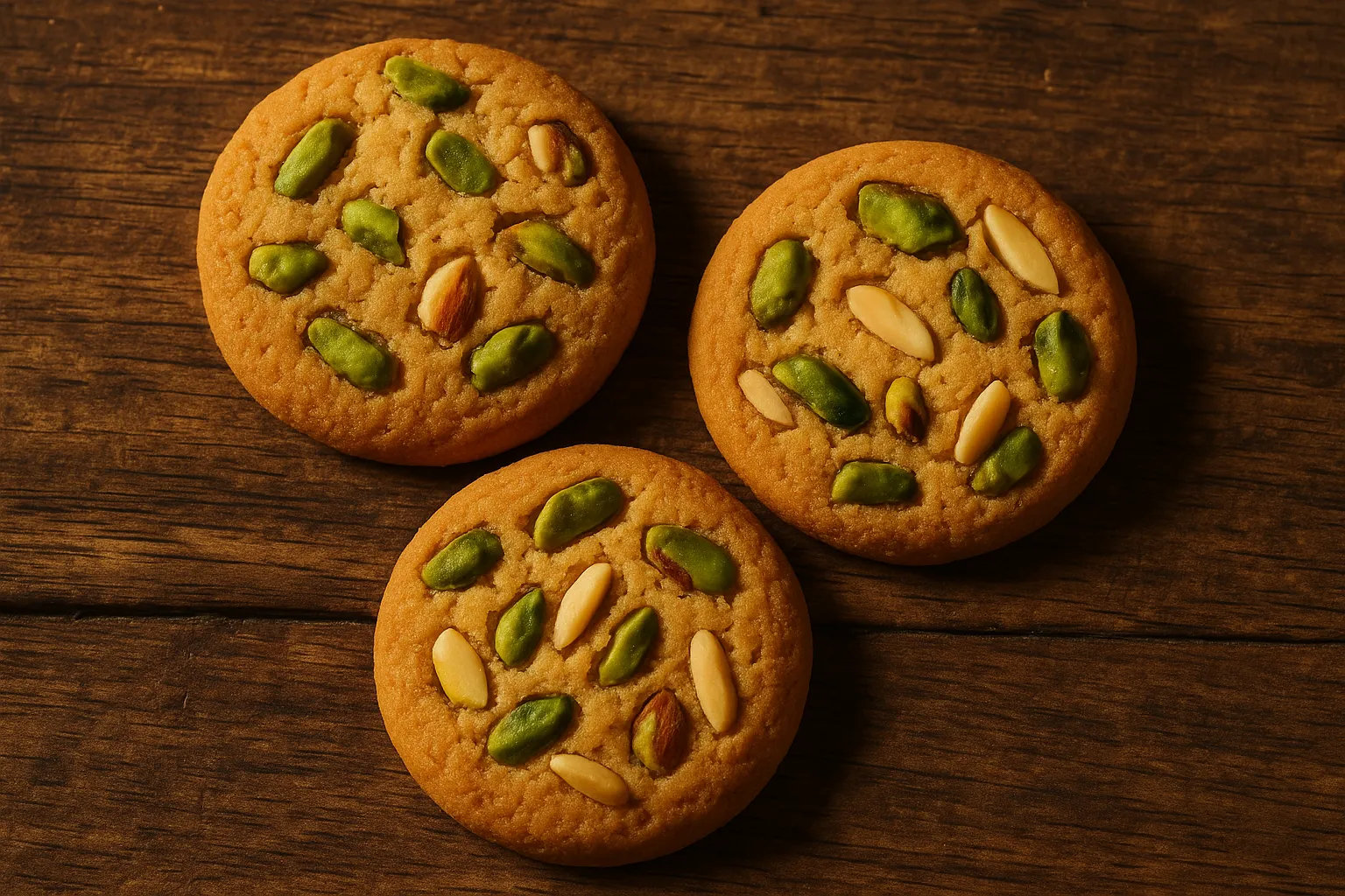 Frische Britannia Good Day Pistazien Mandel Kekse auf rustikalem Holztisch - 50 Kalorien pro Keks