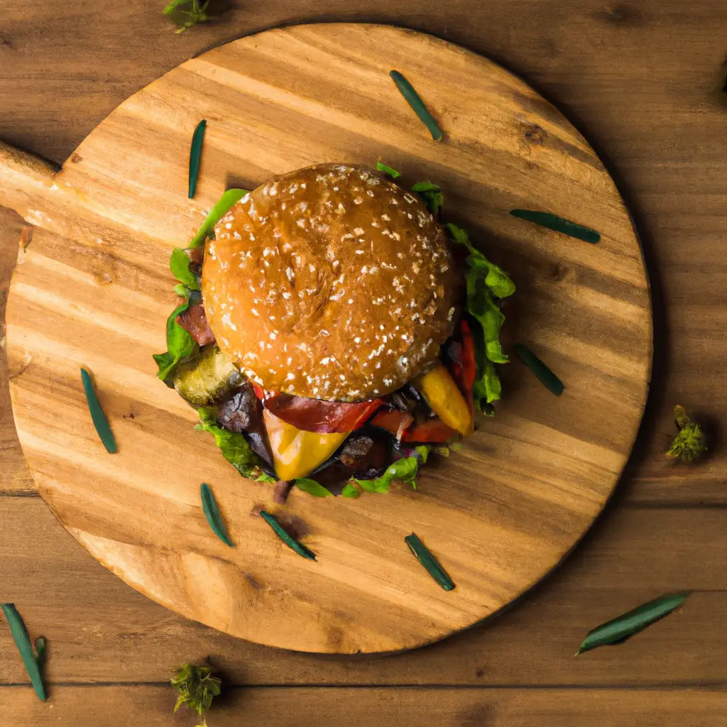 Fresh Burger King BBQ Bounty Whopper on rustic wooden table - 820 calories per burger