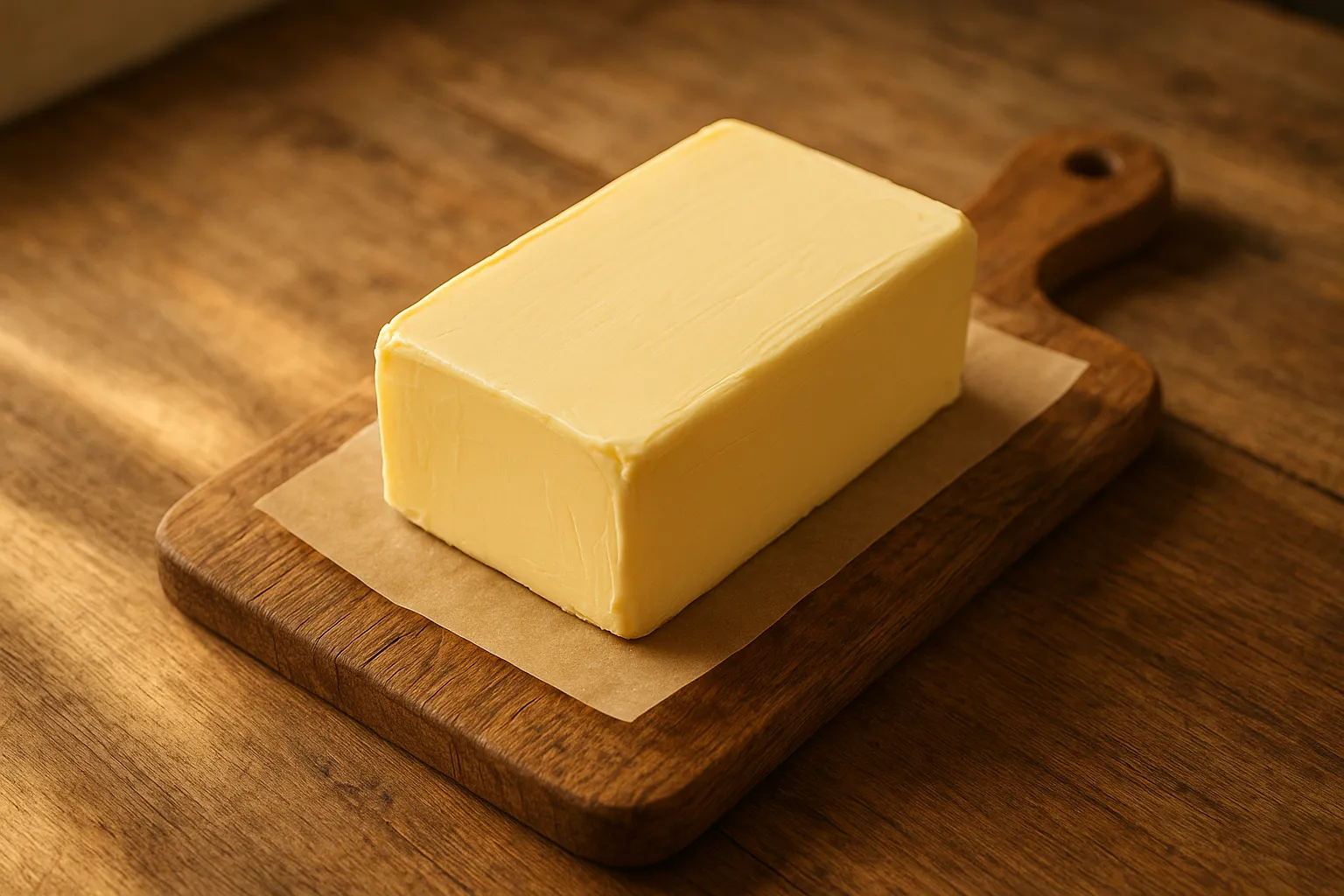 Fresh butter on rustic wooden table - 102 calories per tablespoon
