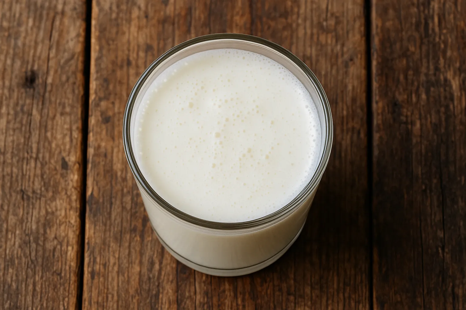 Traditional buttermilk in glass on rustic table - 98 calories per cup