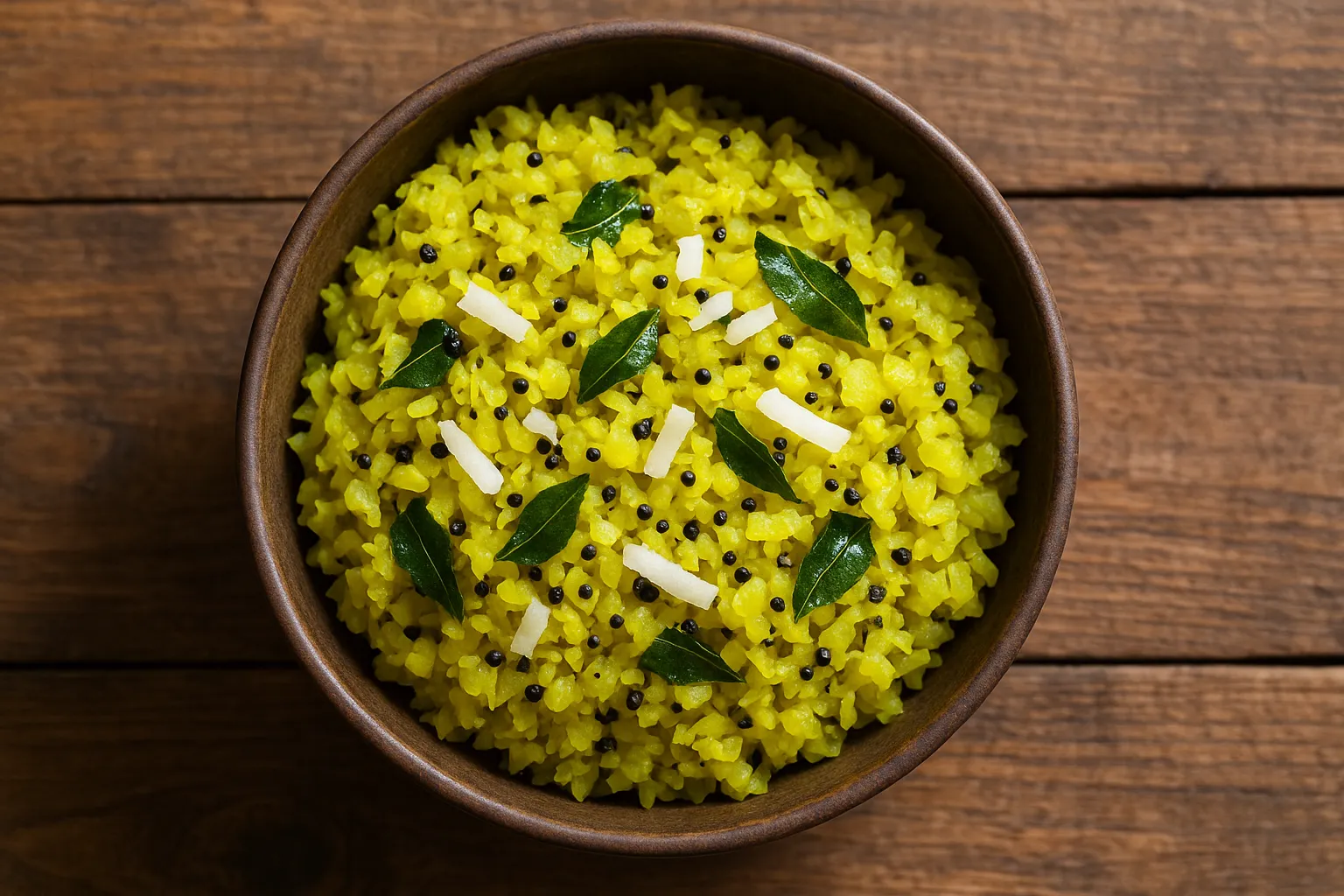 Frisches Cabbage Poriyal auf rustikalem Holztisch - 85 Kalorien pro Tasse
