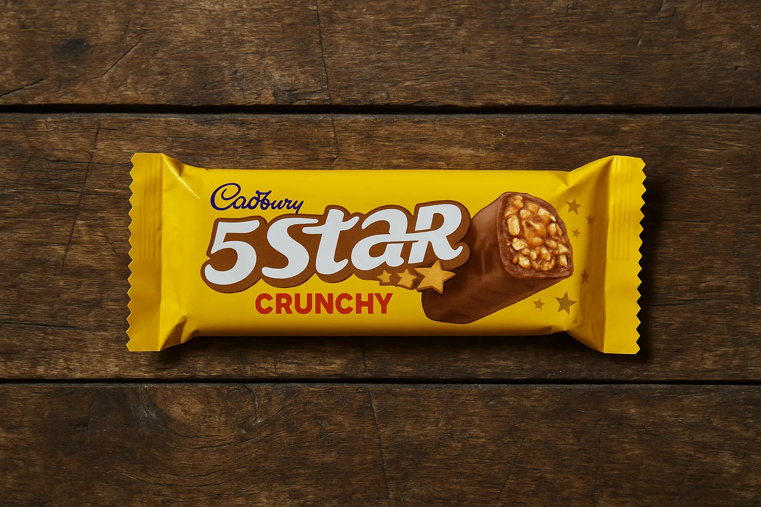 Cadbury 5 Star Crunchy bar on dark surface - 220 calories per bar