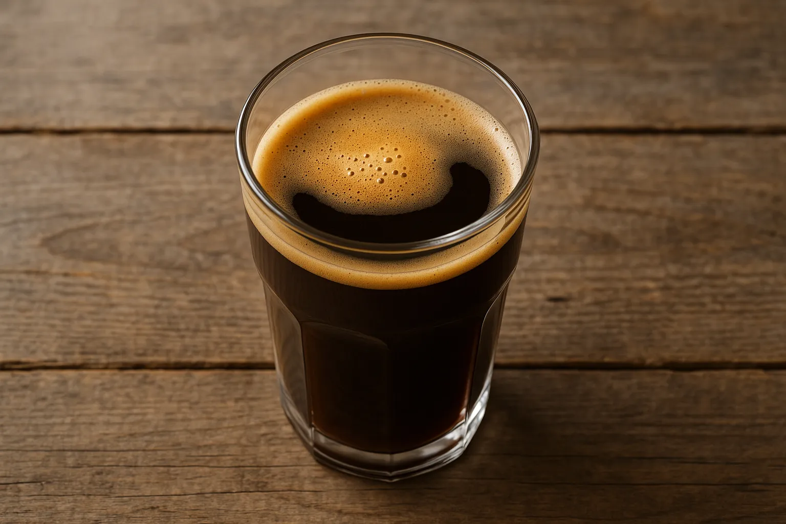 Fresh Caffè Americano on rustic wooden table - 15 calories per grande