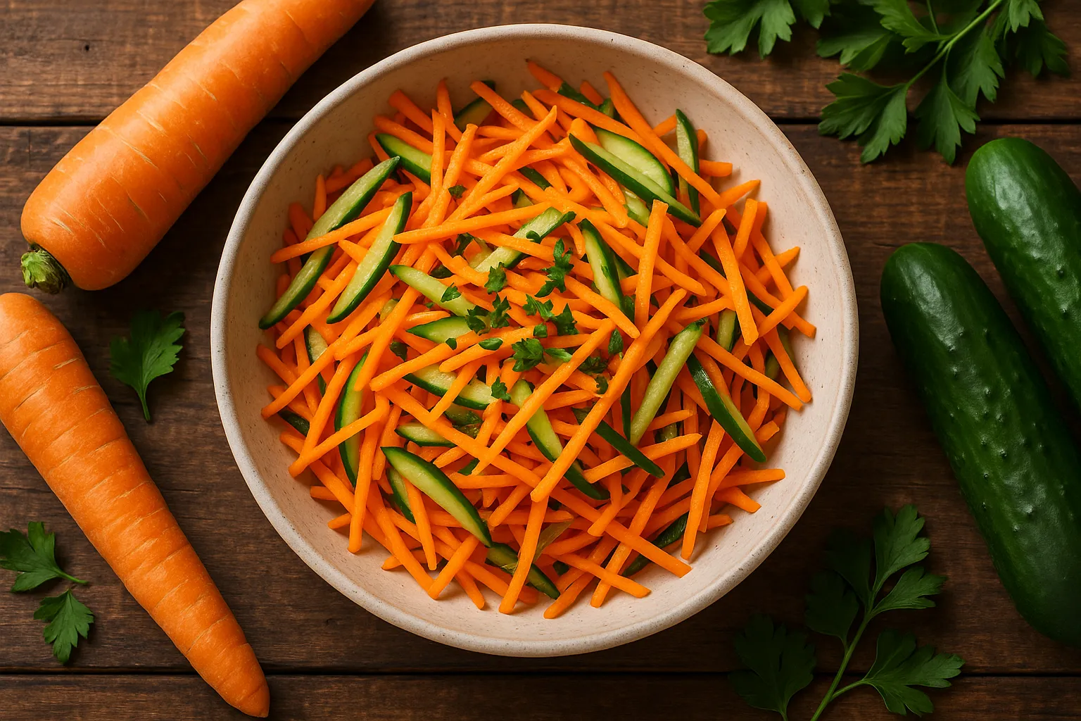 Fresh carrot and cucumber salad - 65 calories per cup serving