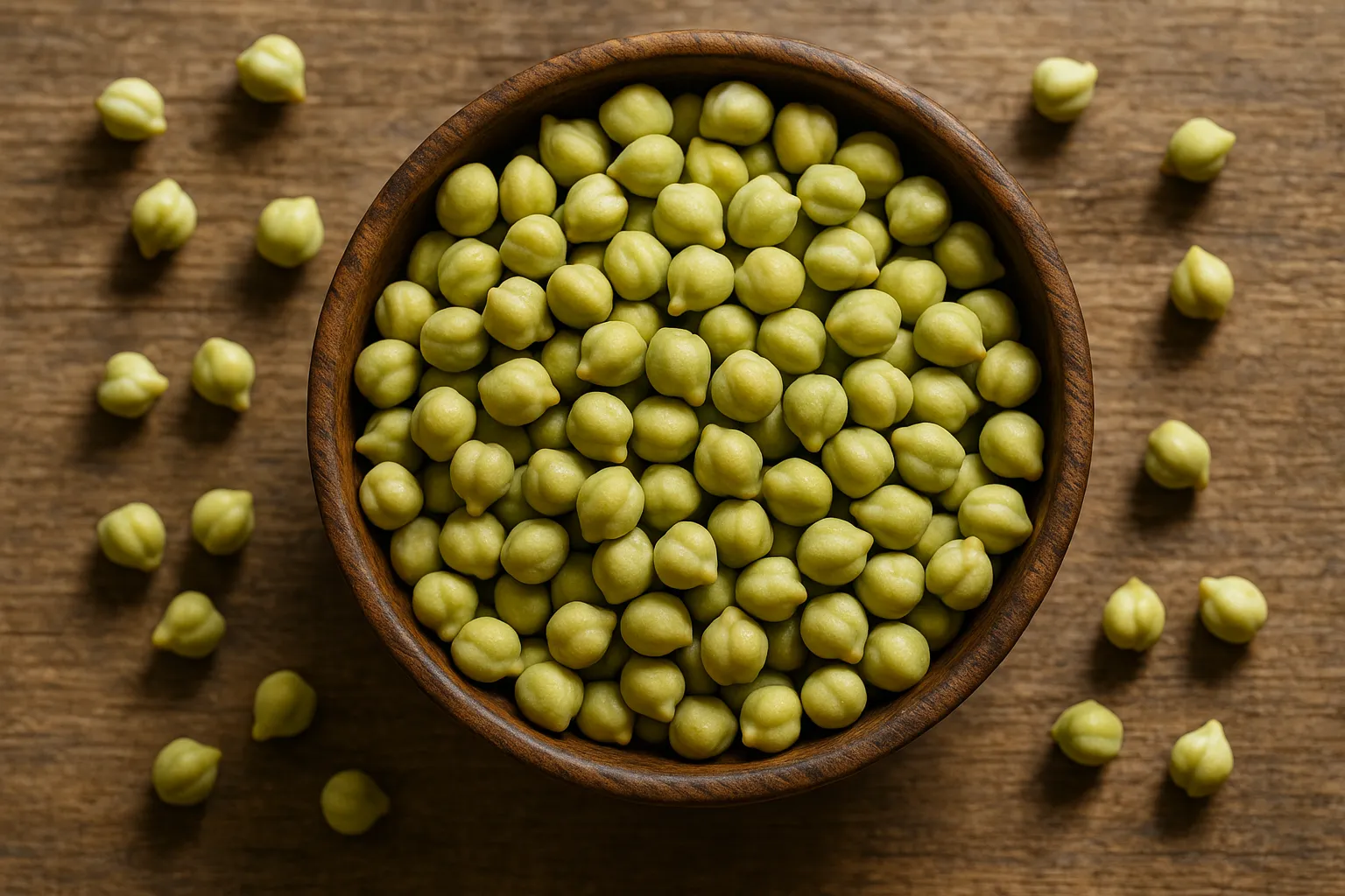 ताजा छोले लकड़ी की टेबल पर - 164 कैलोरी प्रति 100g