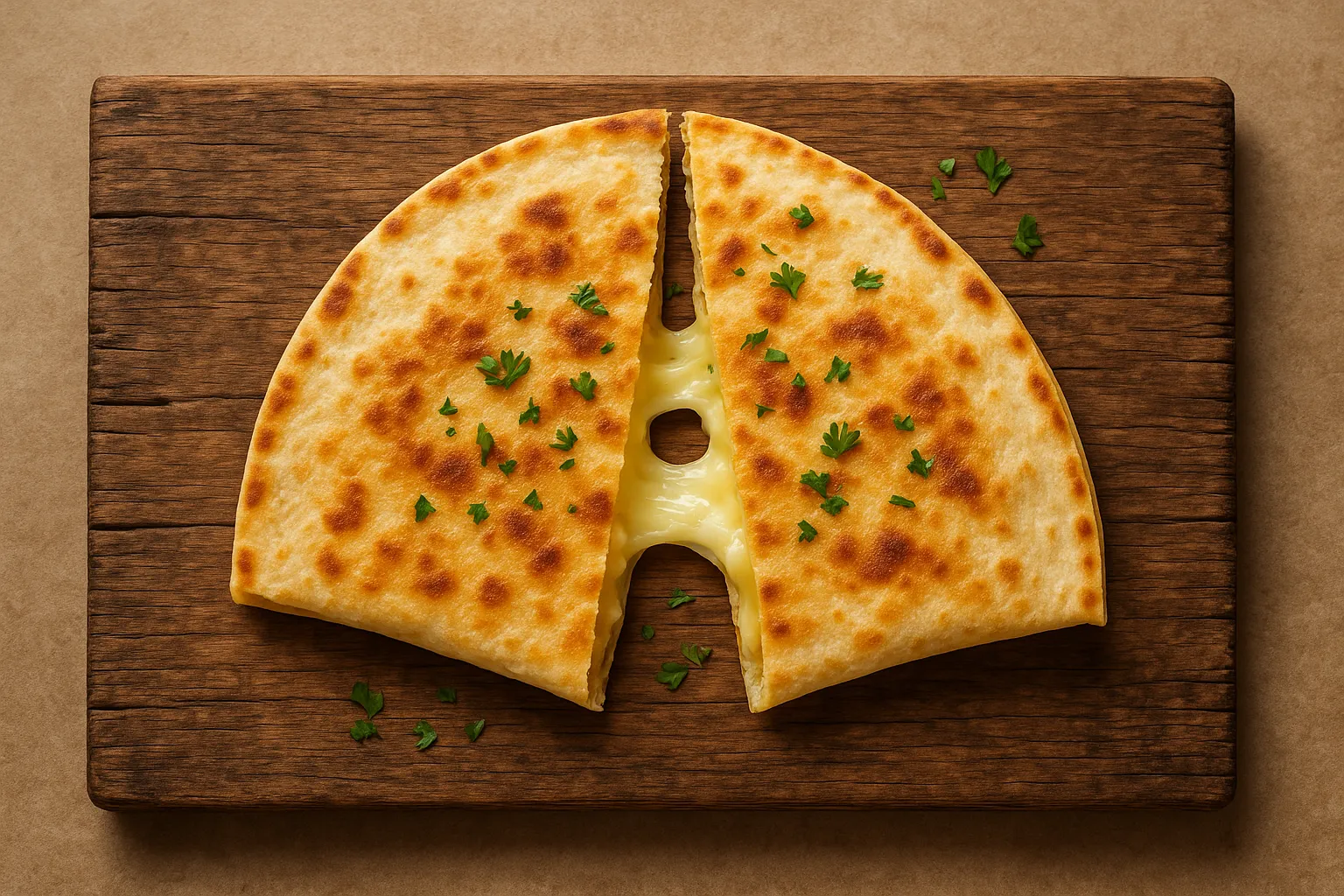 Fresh cheese quesadilla on rustic wooden table - 275 calories per 100g