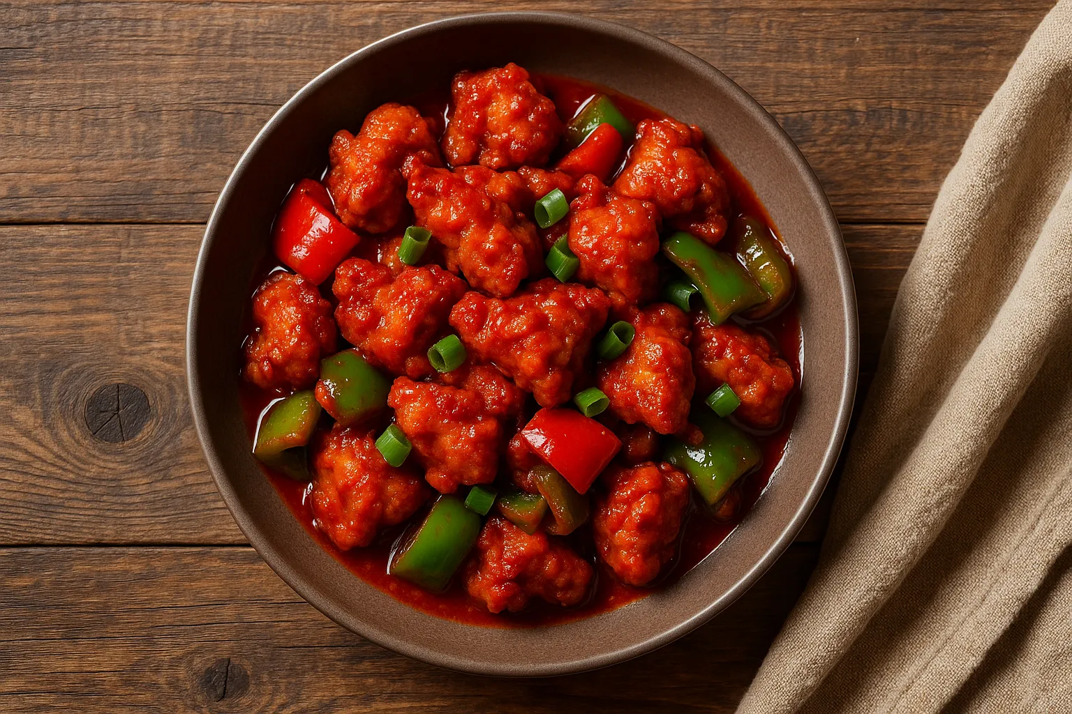 Chilli chicken frais sur table en bois rustique - 300 calories par portion