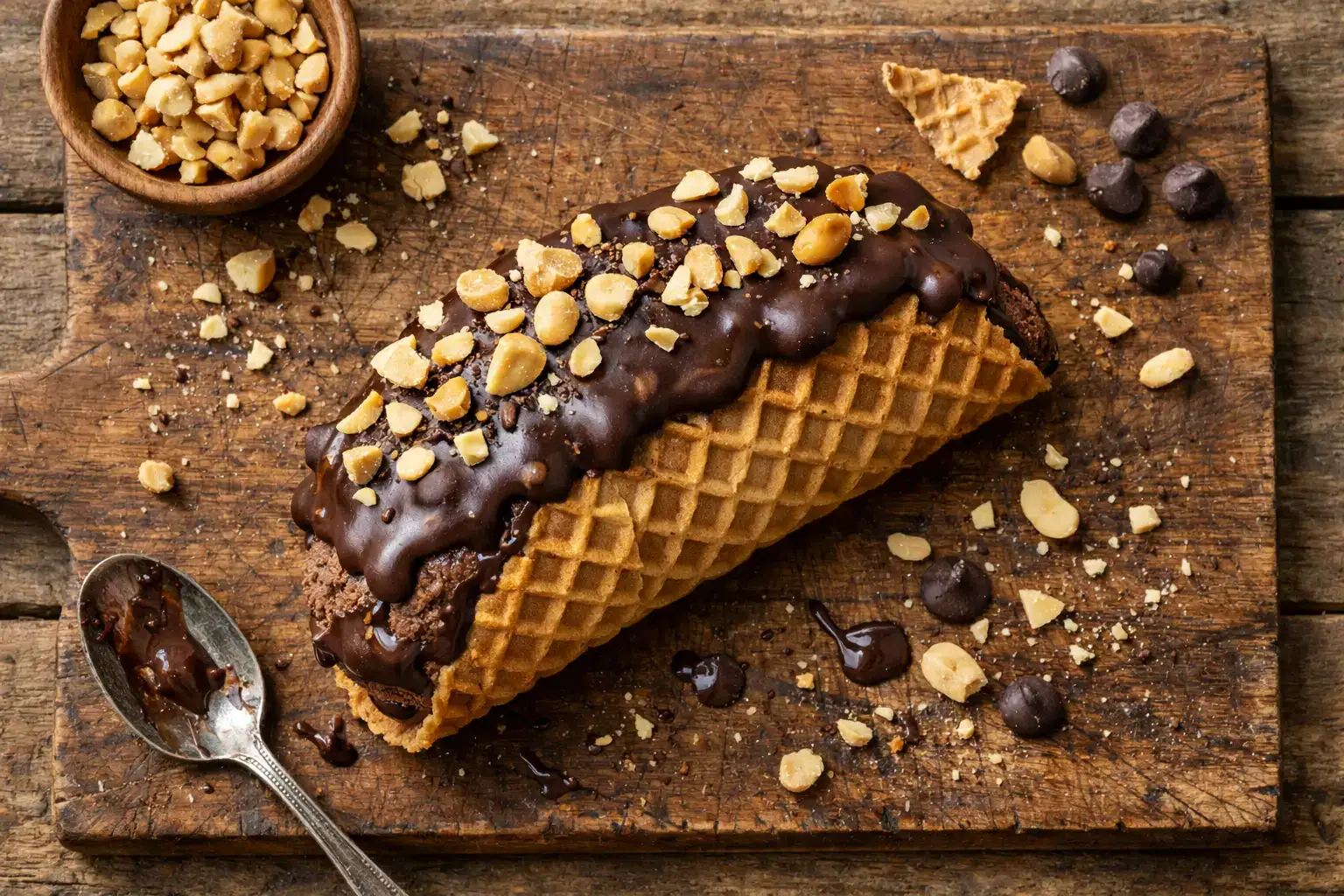 Choco taco frais sur table en bois rustique - 320 calories par pièce