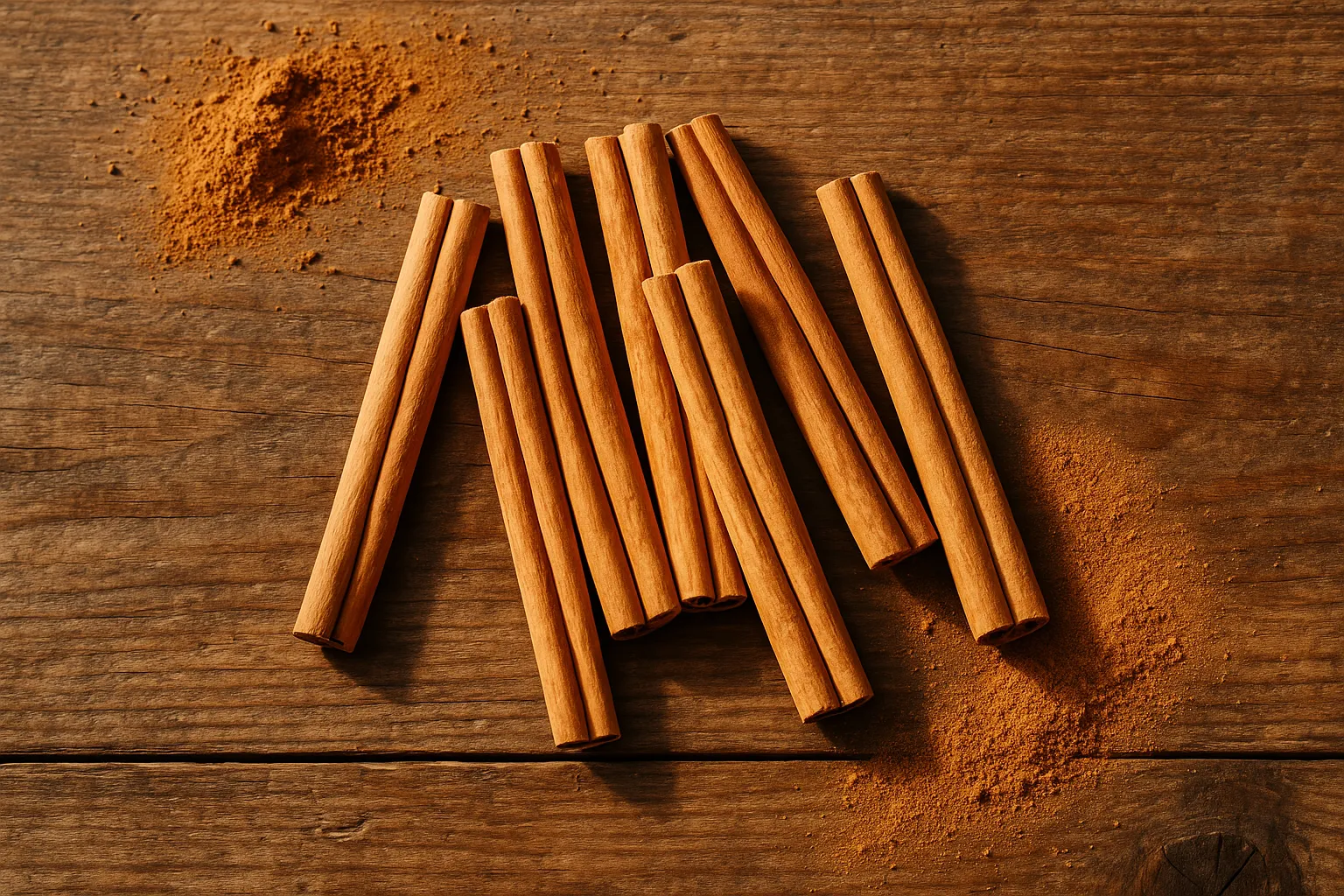 Fresh cinnamon sticks on rustic wooden table - 6 calories per teaspoon