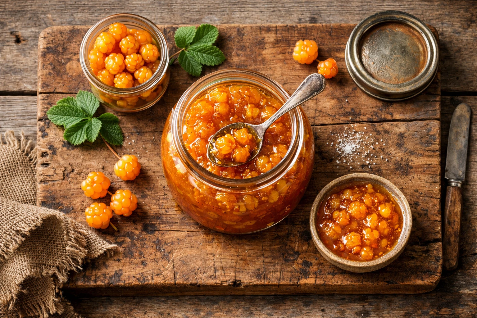 Frische Moltebeeren auf rustikalem Holztisch - 51 Kalorien pro 100 g