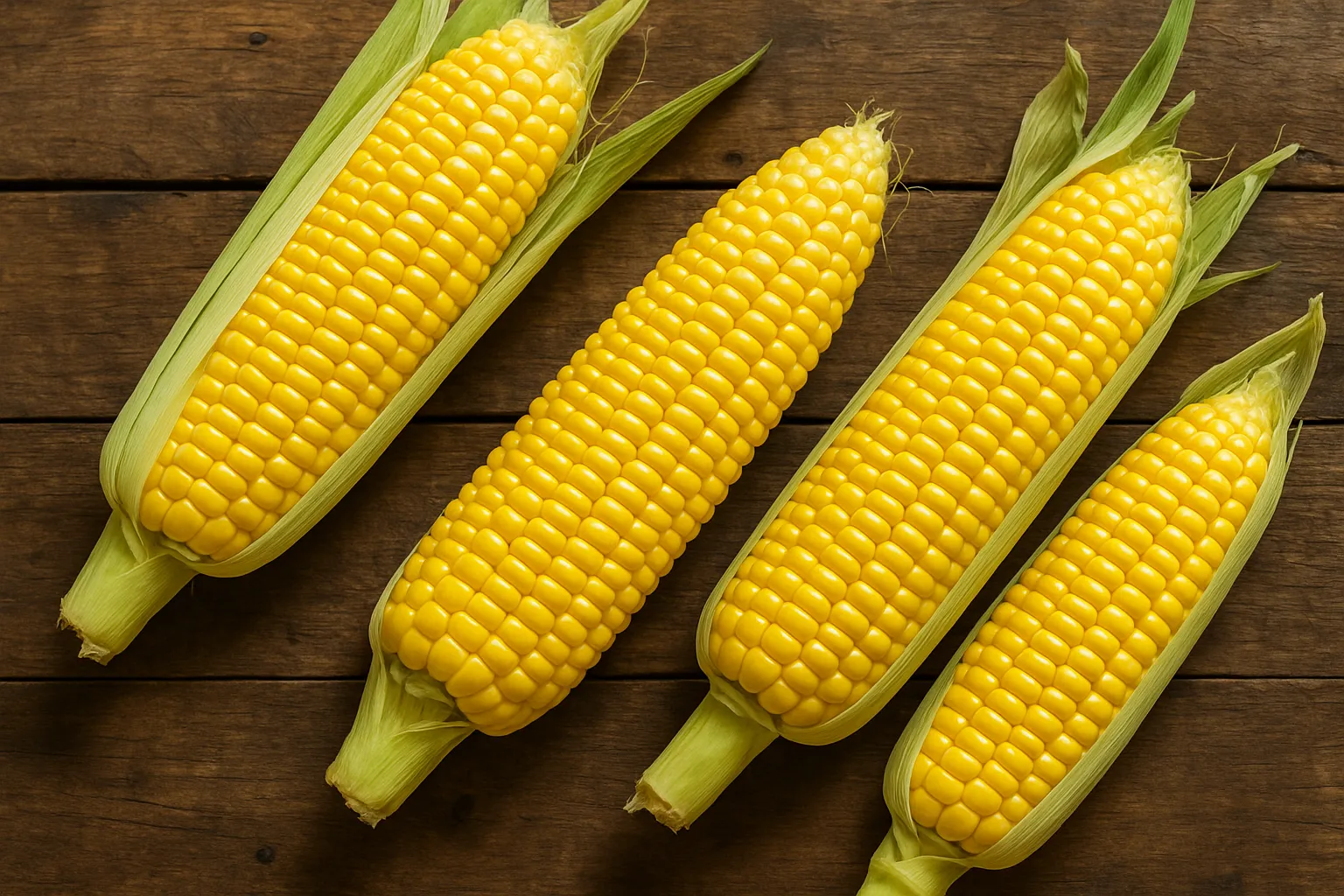 लकड़ी की टेबल पर ताजा मक्का - 100g में 86 कैलोरी