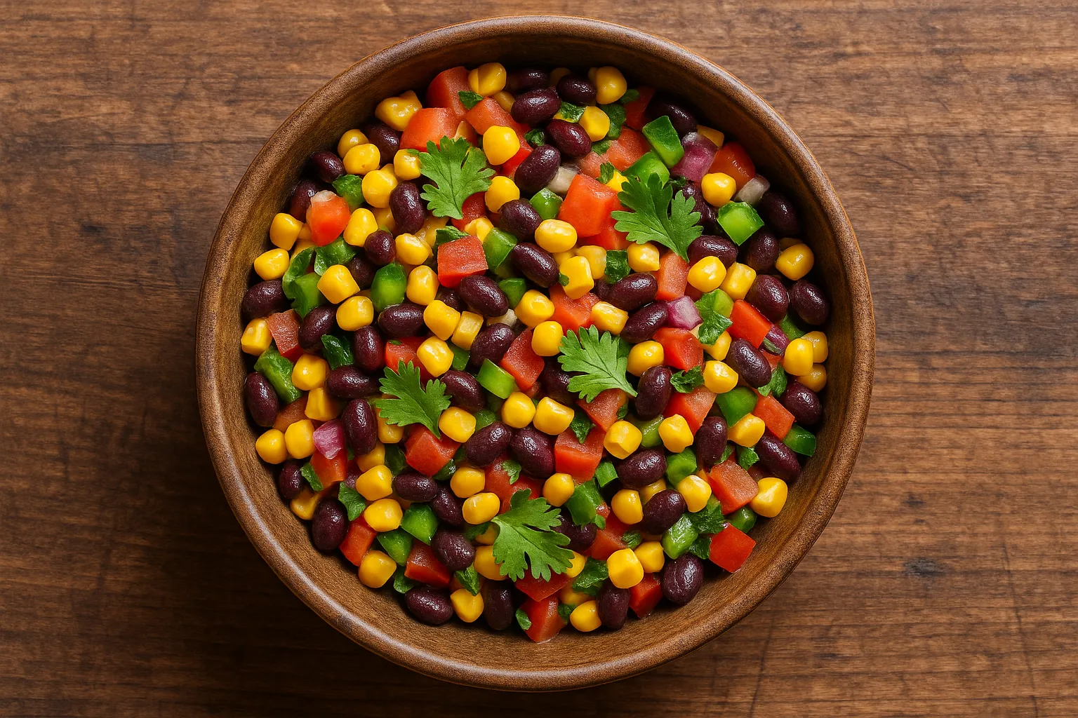 Fresh corn and black beans on rustic wooden table - 220 calories per cup