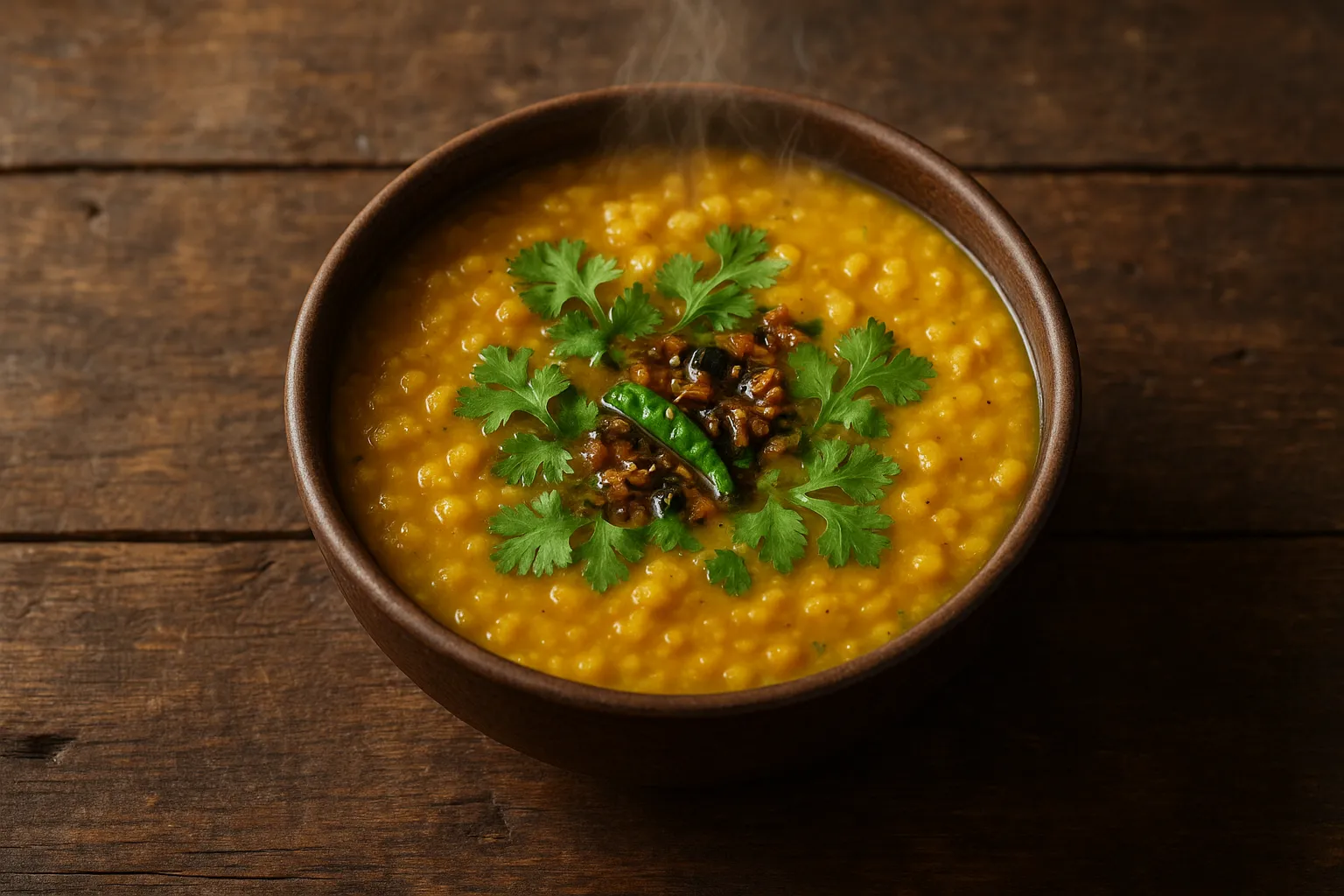 Fresh daal on rustic wooden table - 120 calories per 100g