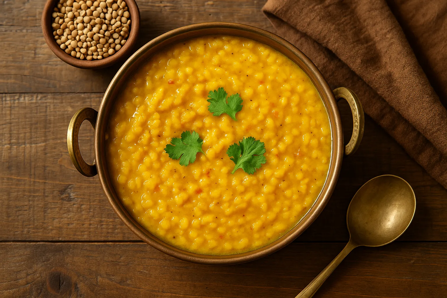 Fresh dal in rustic bowl on wooden table - 116 calories per 100g