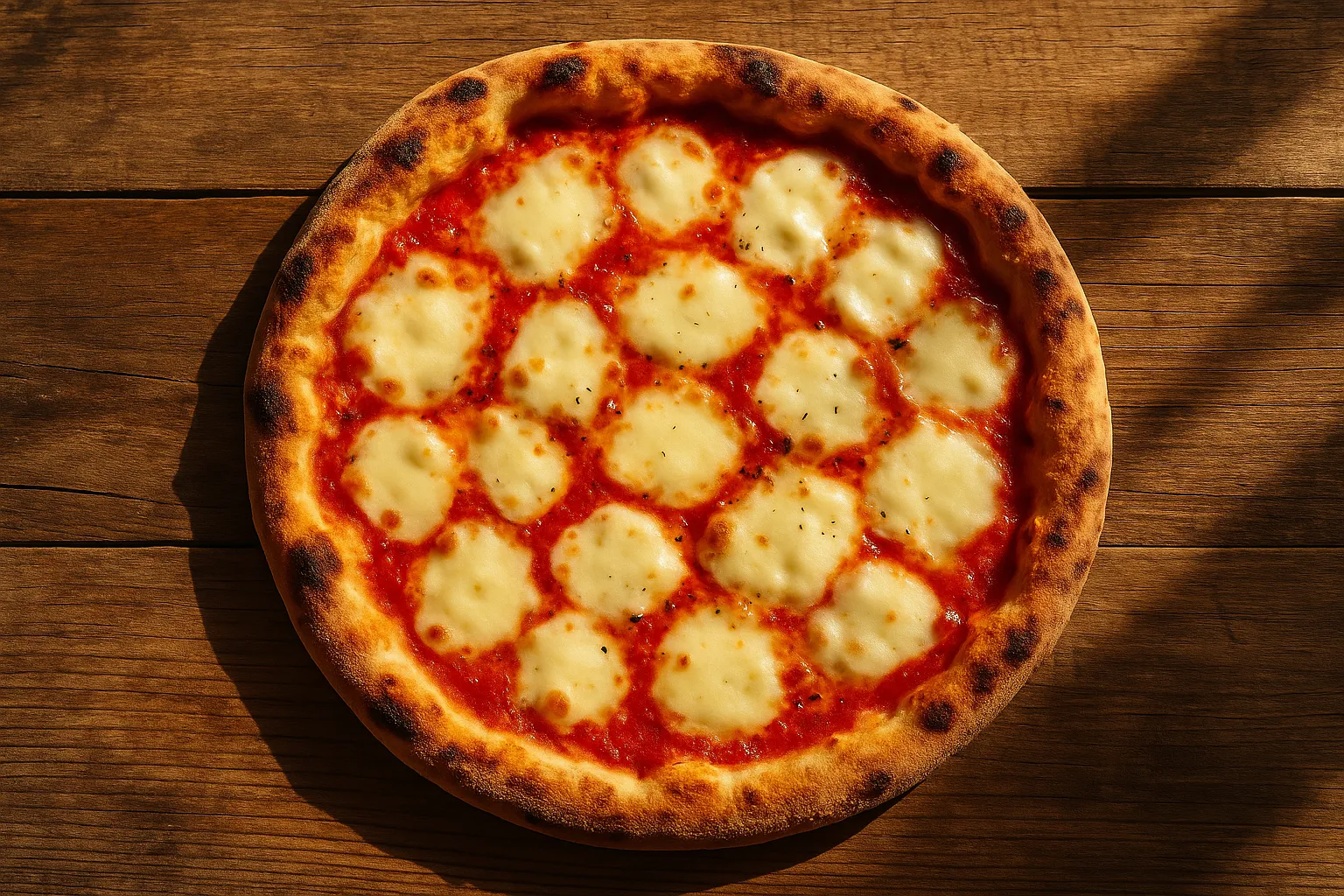 Pizza au fromage Domino's hand tossed fraîche avec mozzarella fondue sur table en bois rustique - 285 calories par tranche