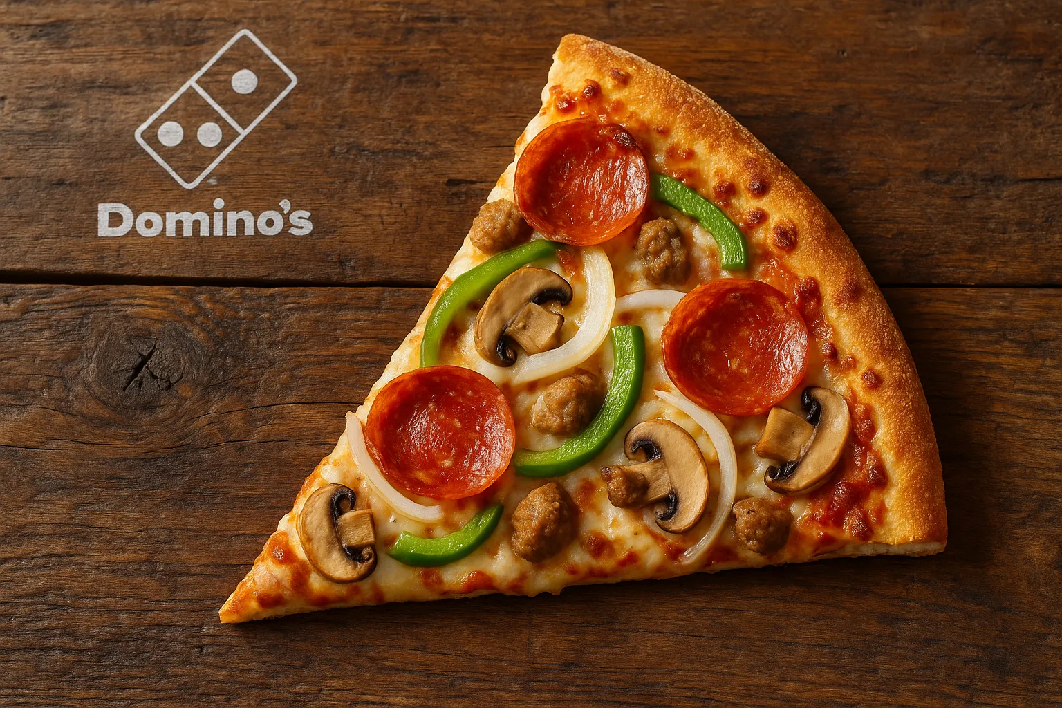 Tranche de pizza supreme de Domino's avec légumes et viande - 295 calories par tranche