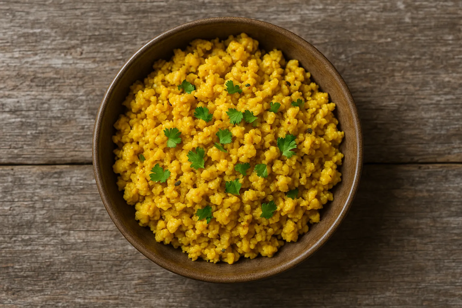 Fresh egg bhurji on rustic wooden table - 154 calories per 100g