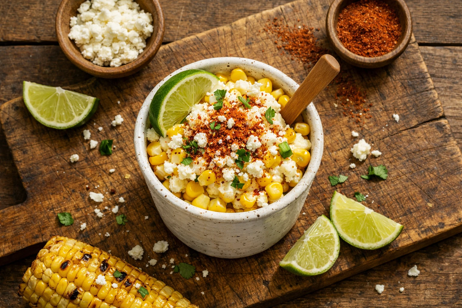 Esquites frais maïs de rue mexicain dans une tasse - 180 calories par portion
