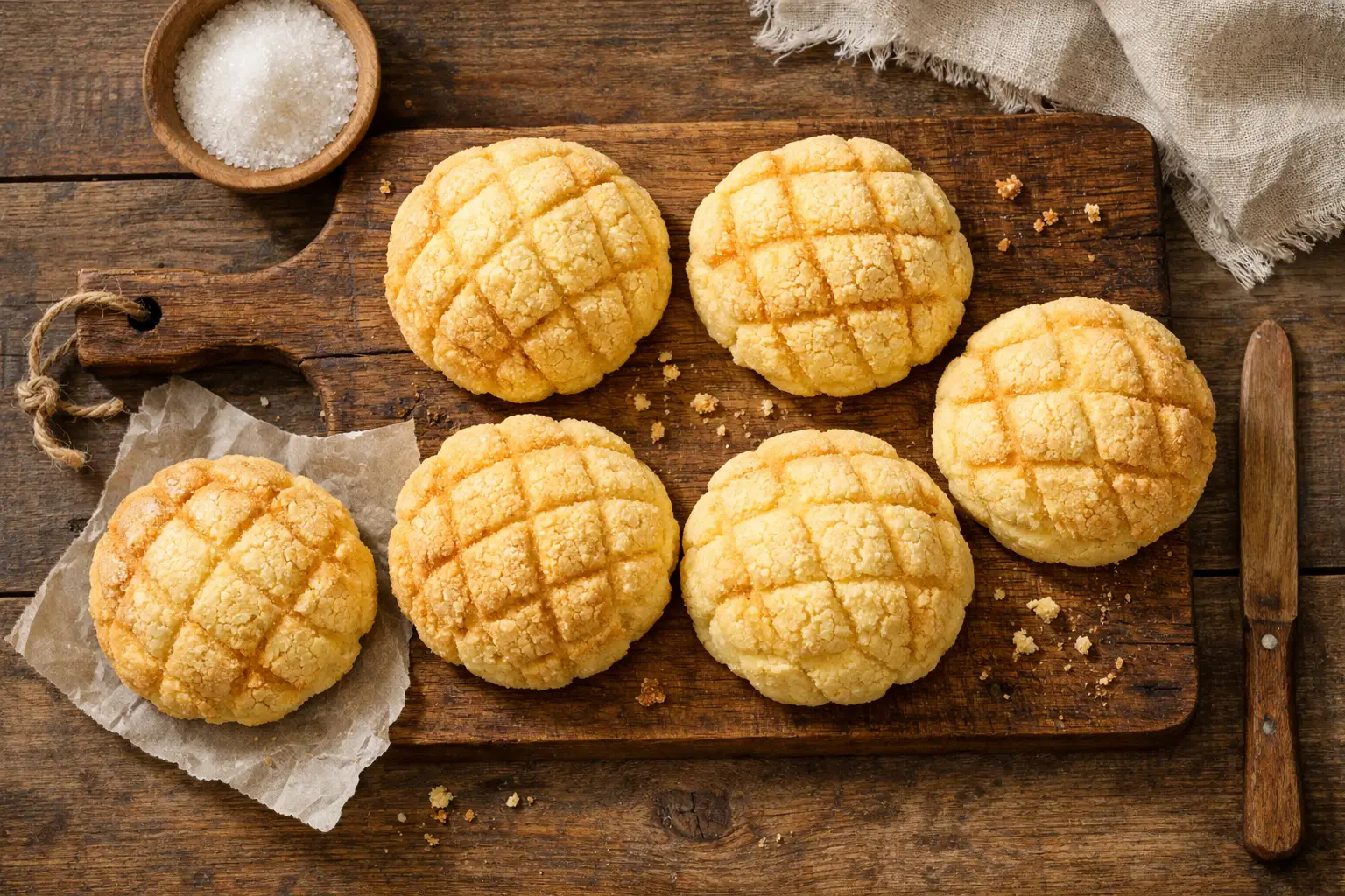 रस्टिक लकड़ी की टेबल पर ताज़ा मेलन पान - 350 कैलोरी प्रति बन