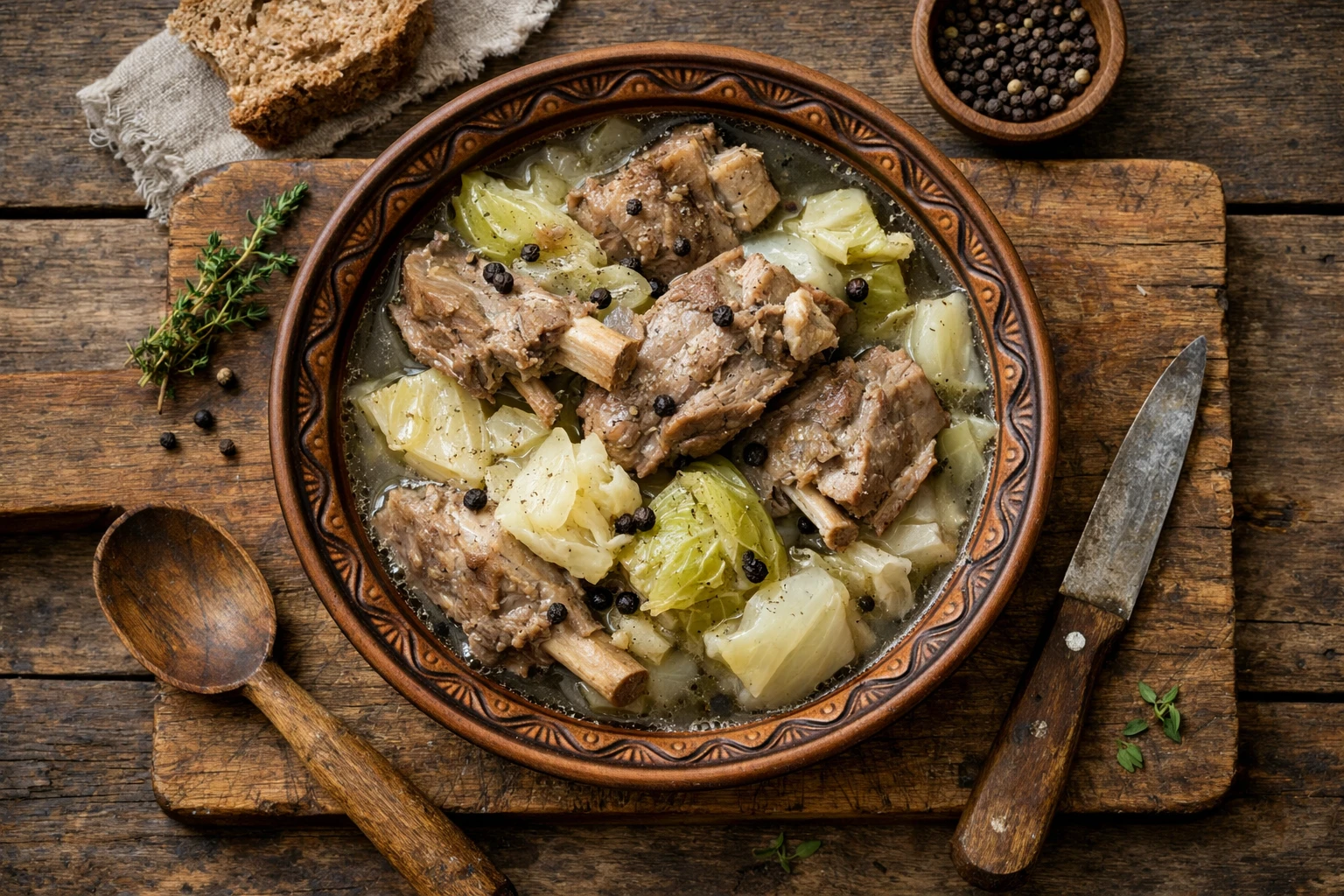 ट्रेडिशनल Fårikål नॉर्वेजियन लैंब और कैबेज स्टू रस्टिक पॉट में - 250 कैलोरी प्रति सर्विंग