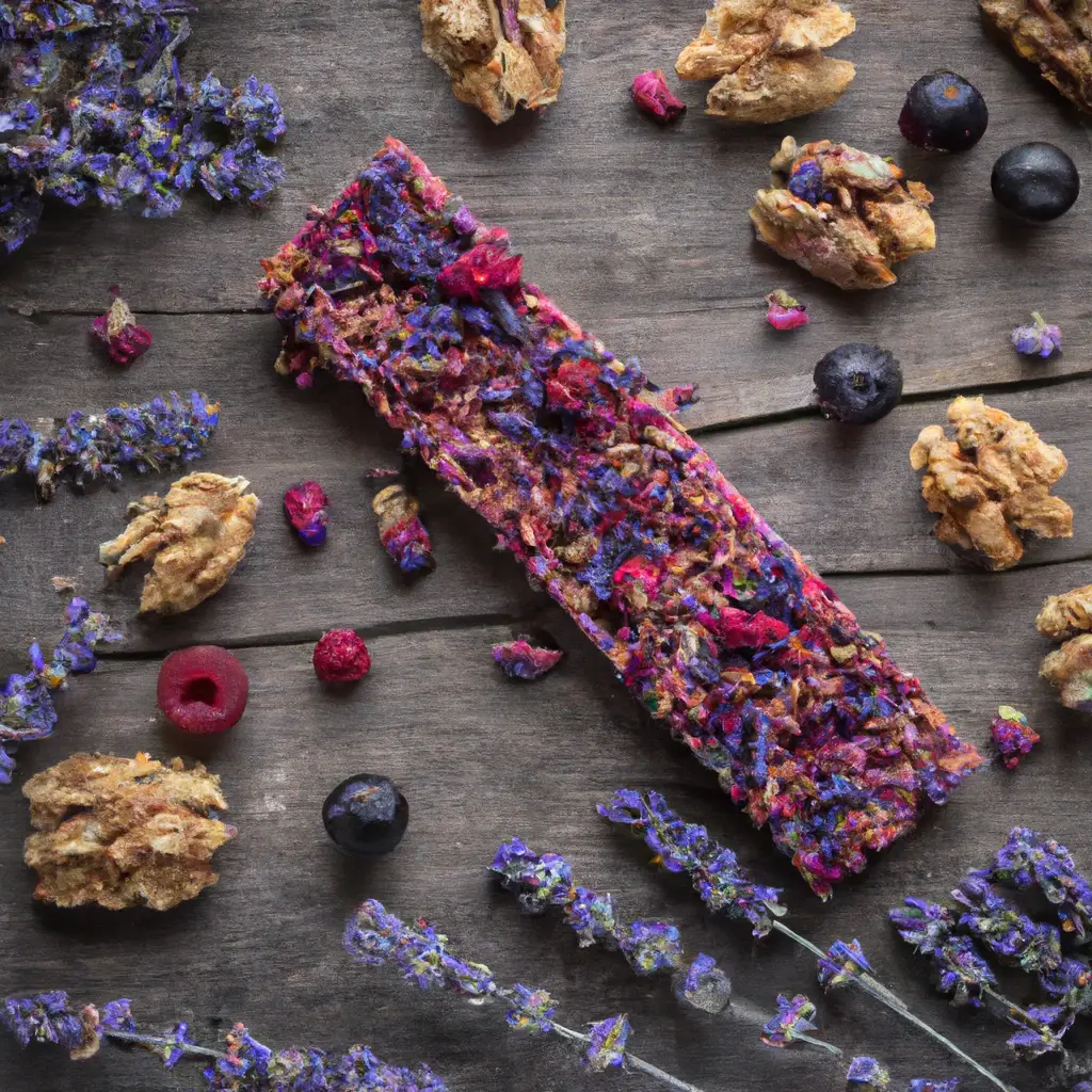 Fresh Floura Brambleberry Lavender Fiber Bar on rustic wooden table - 170 calories per bar