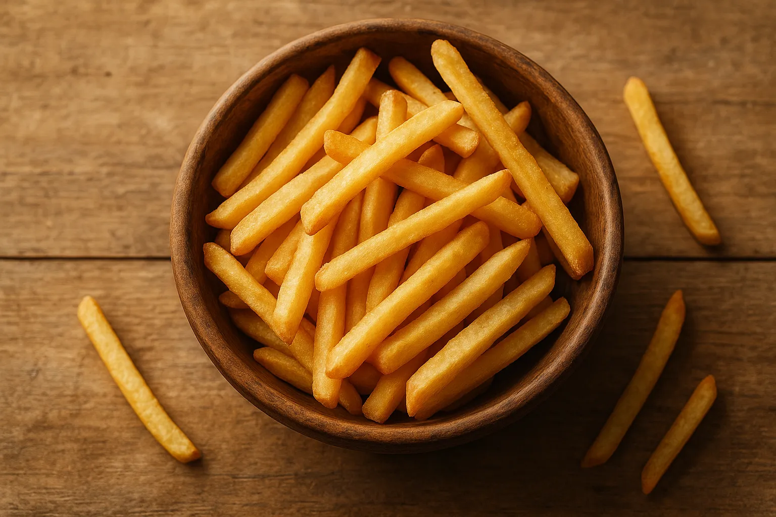 Papas fritas crujientes en cono de papel - 312 calorías por 100 g