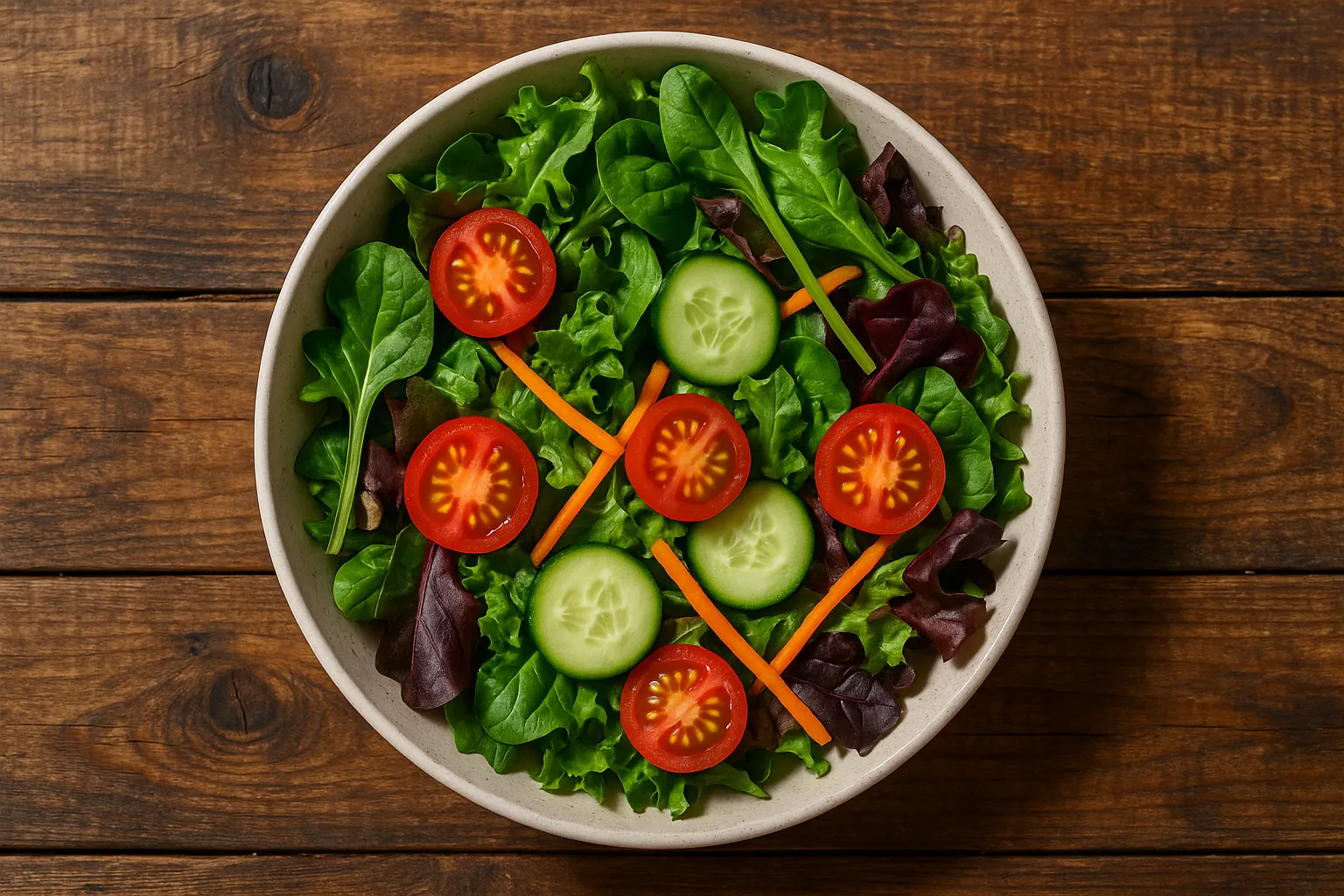 Colorful Frischer Salat with mixed greens and vegetables - 25 calories per cup