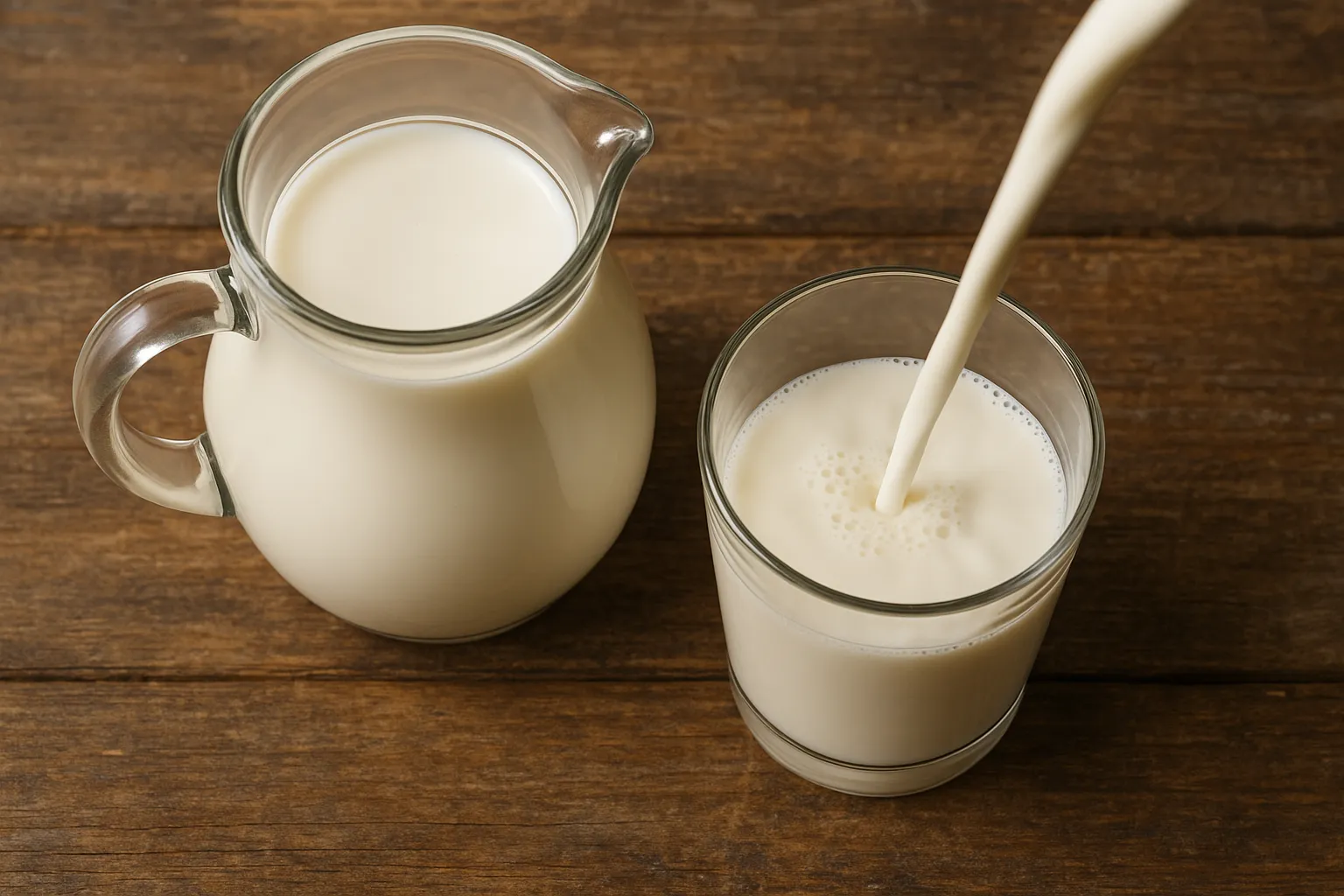 Fresh full cream milk on rustic wooden table - 100ml में 61 कैलोरी