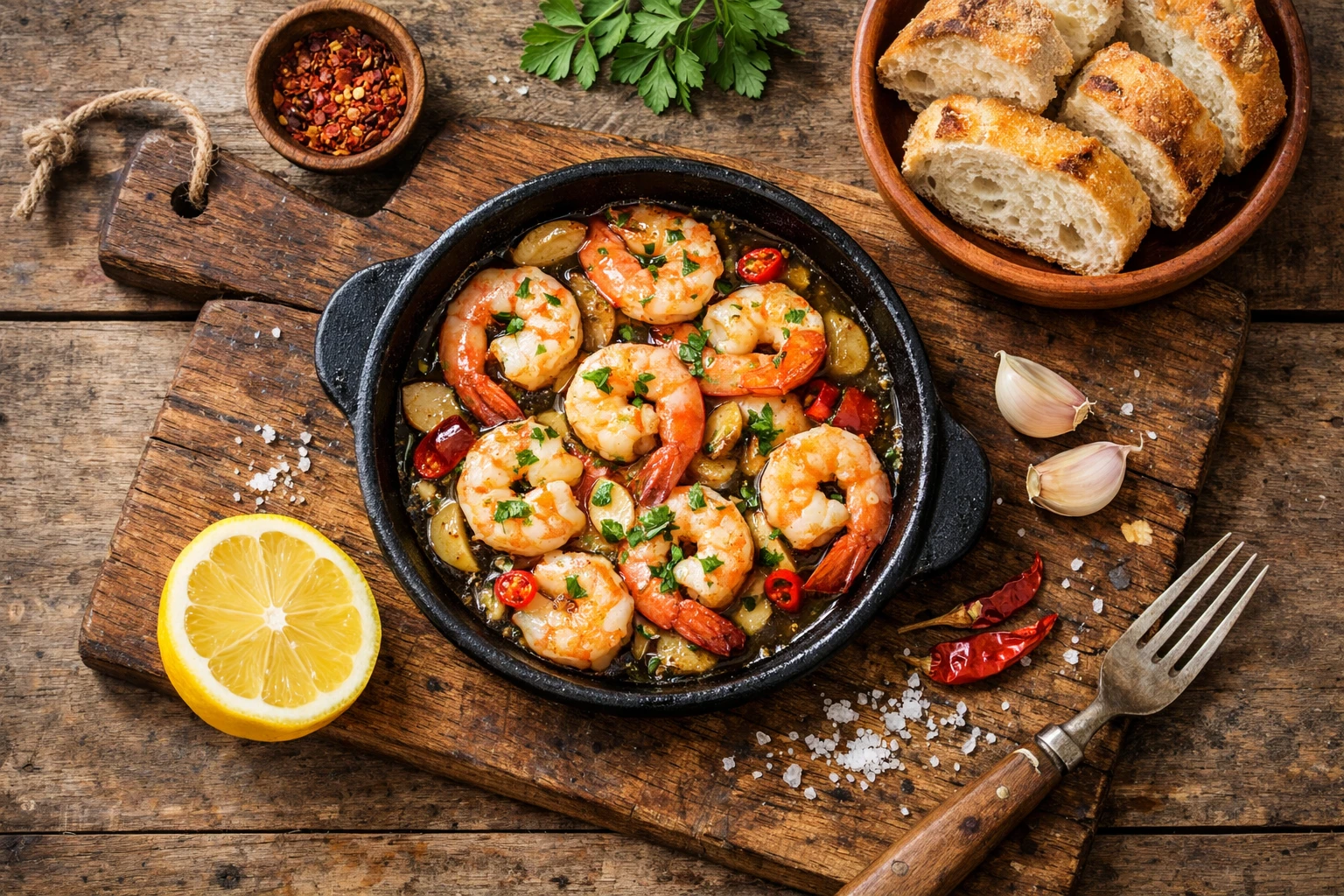 Fresh Gambas al Ajillo garlic shrimp in olive oil - 220 calories per 100g