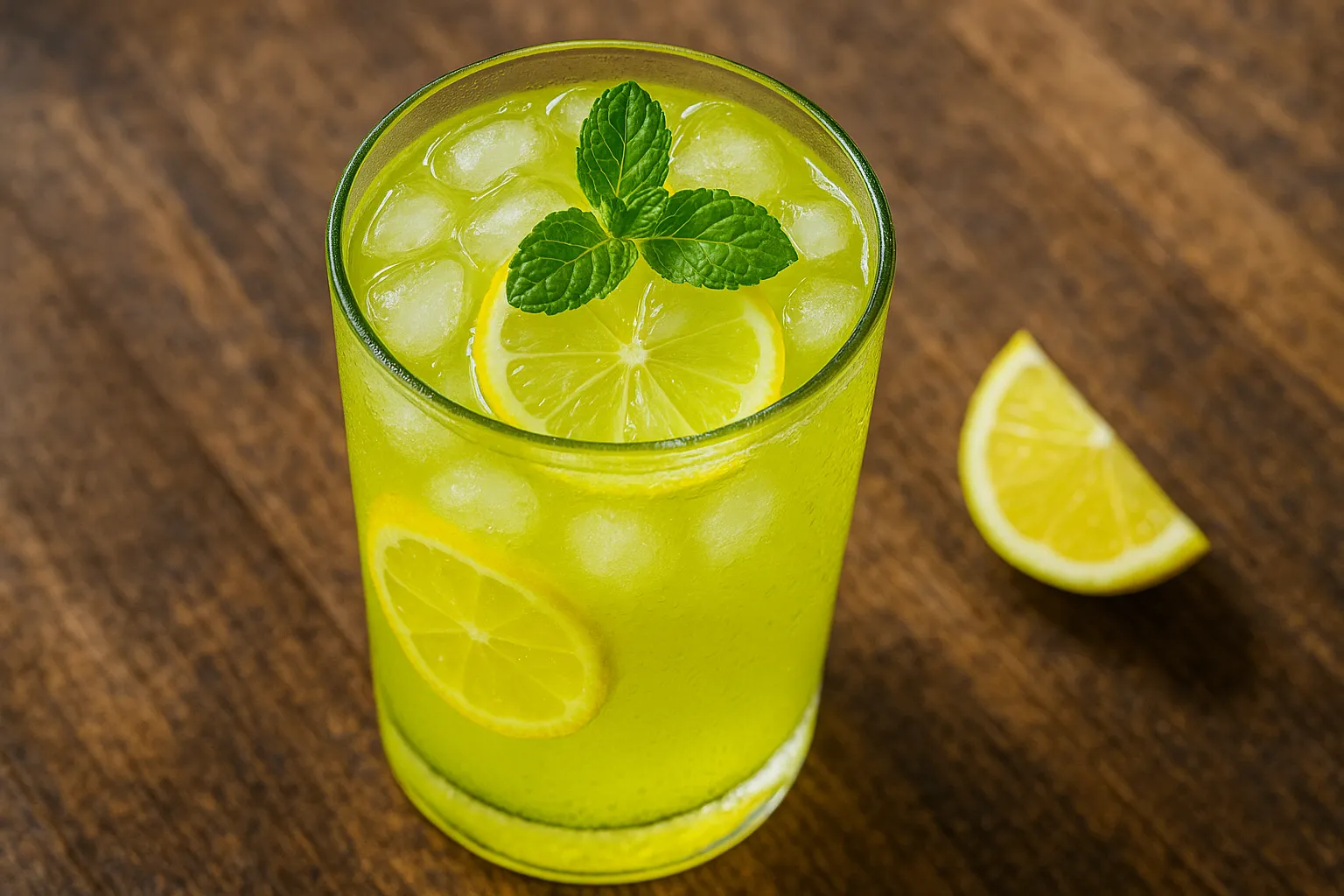 लकड़ी की टेबल पर ताज़ा Glucon-D Nimbu Pani - प्रति सैशे 95 कैलोरी