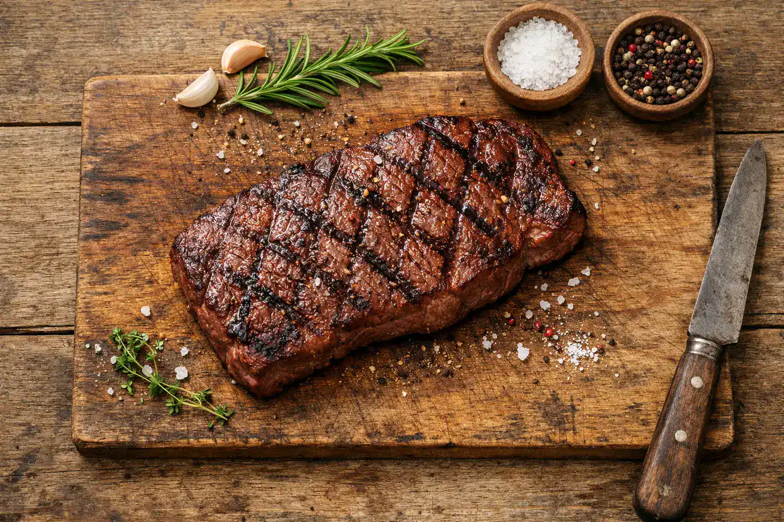 Frisches mageres Weidefleisch auf rustikalem Holztisch – 198 Kalorien pro 100 g