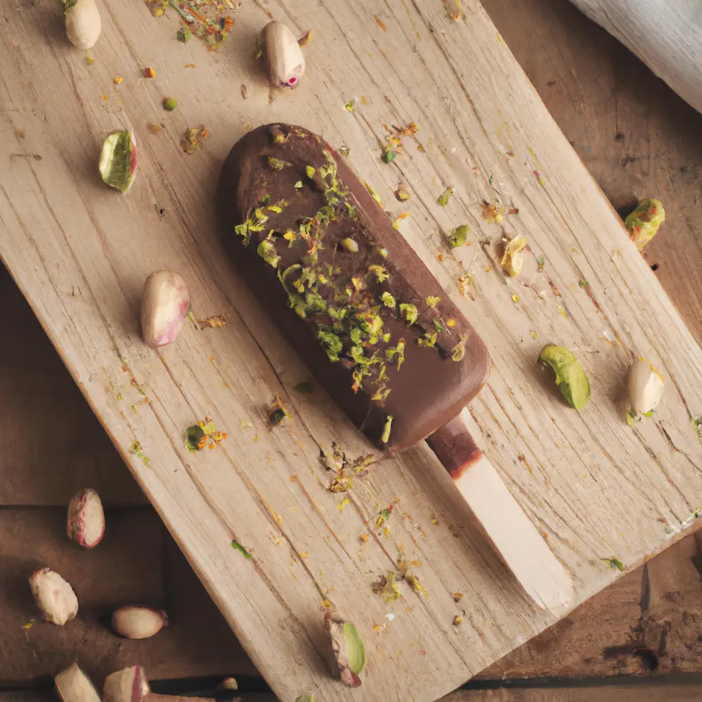 Fresh Häagen-Dazs Mini Dubai Style Chocolate Bar on rustic wooden table - 200 calories per 53ml bar